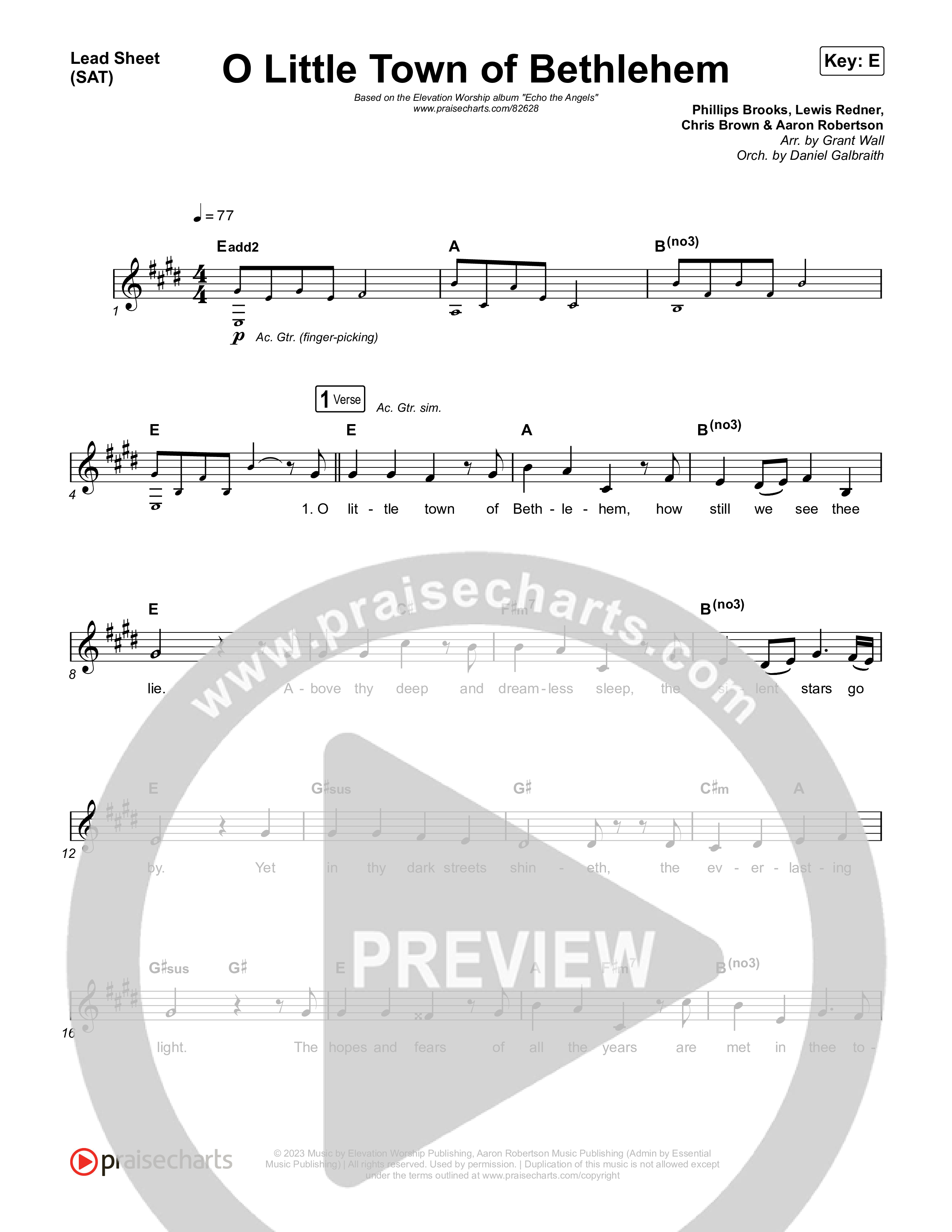 O Little Town of Bethlehem Lead Sheet (SAT) (Elevation Worship / Jonsal Barrientes)