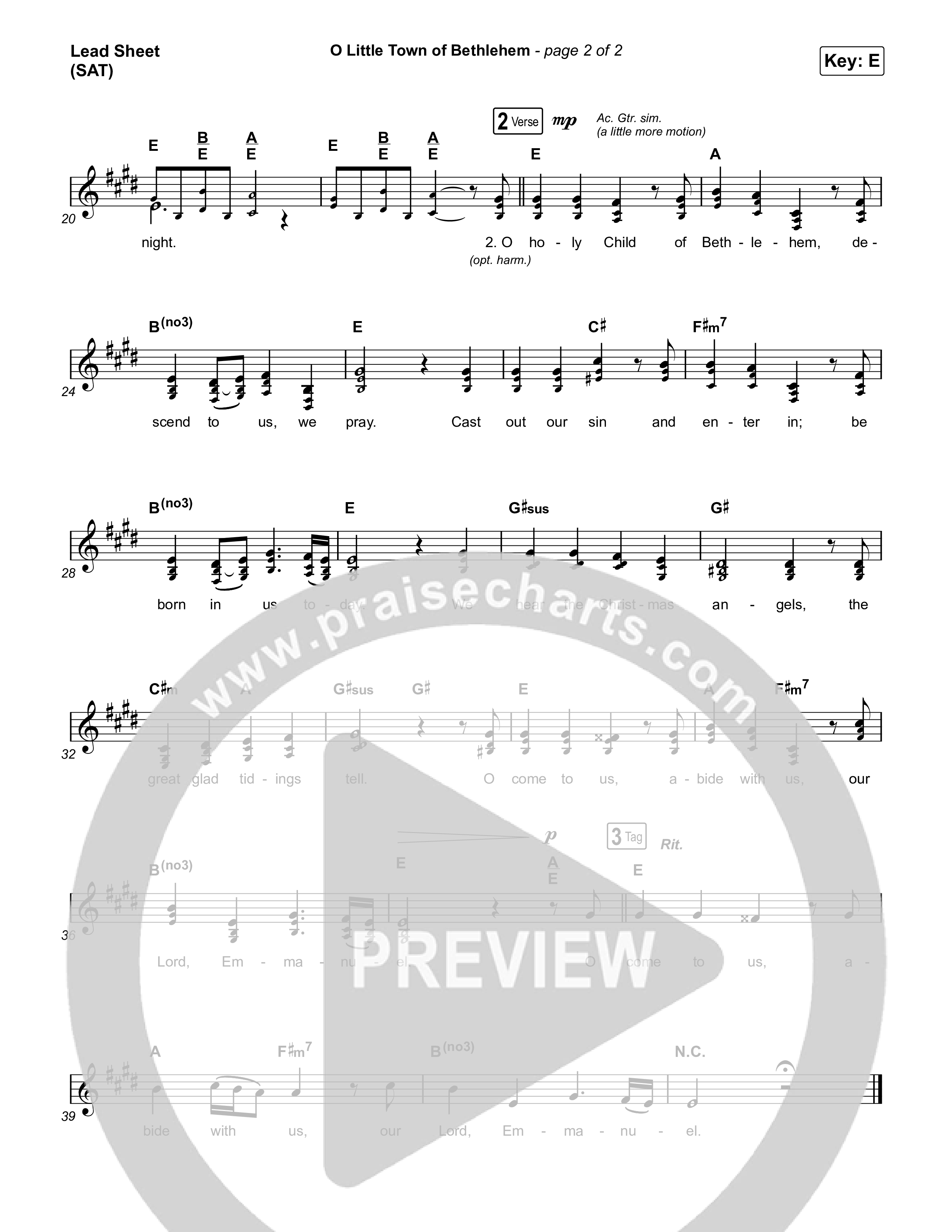 O Little Town of Bethlehem Lead Sheet (SAT) (Elevation Worship / Jonsal Barrientes)