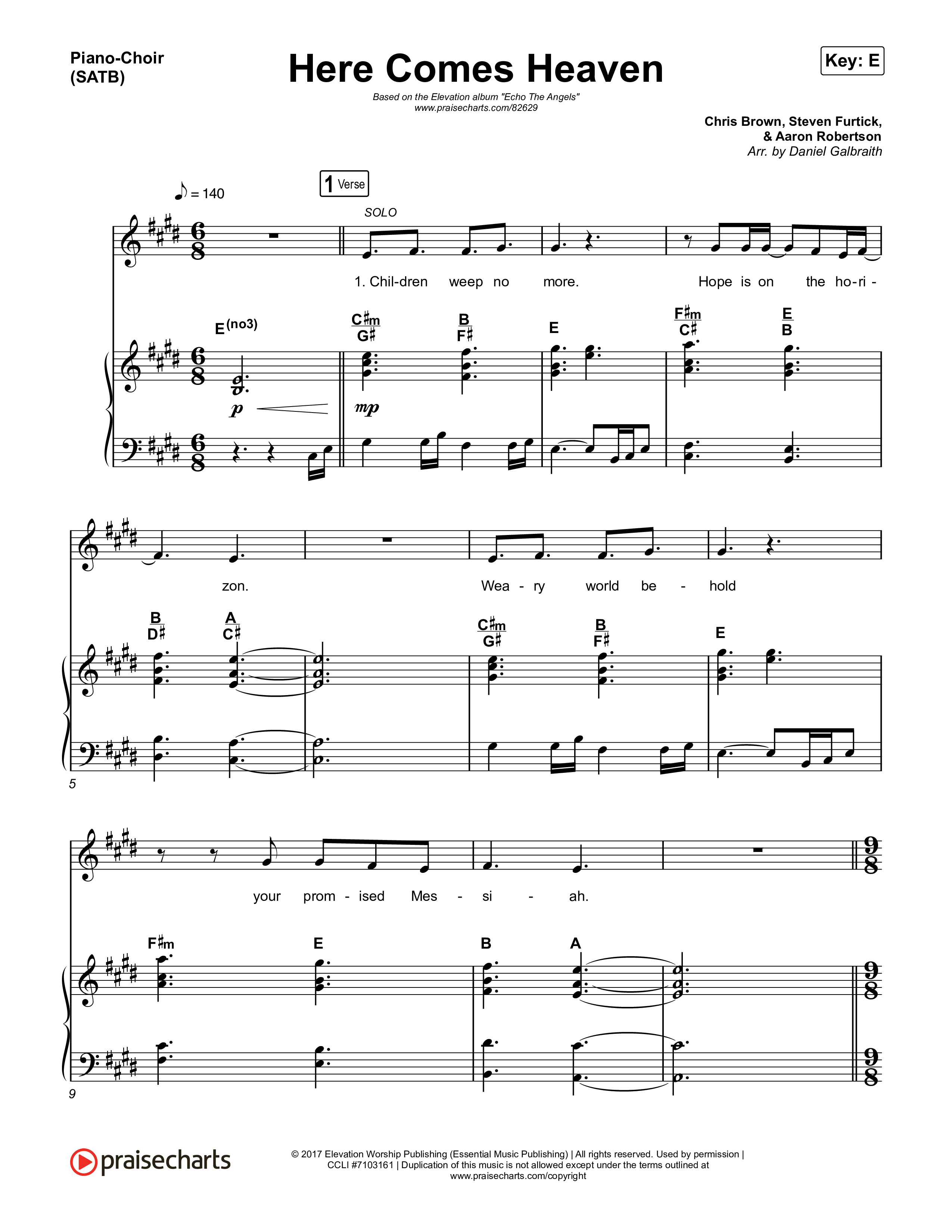 Here Comes Heaven Piano/Vocal (SATB) (Elevation Worship / Jenna Barrientes)