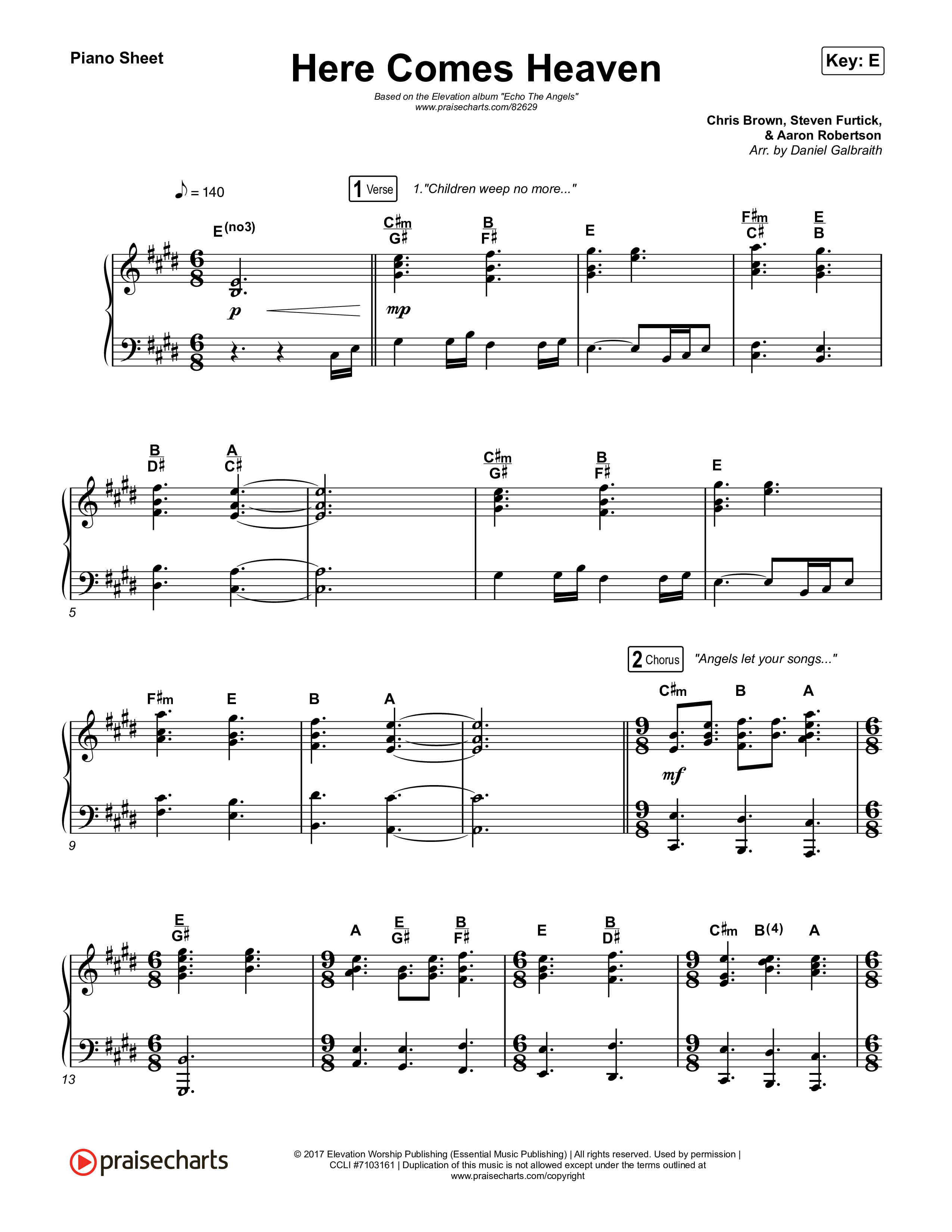 Here Comes Heaven Piano Sheet (Elevation Worship / Jenna Barrientes)