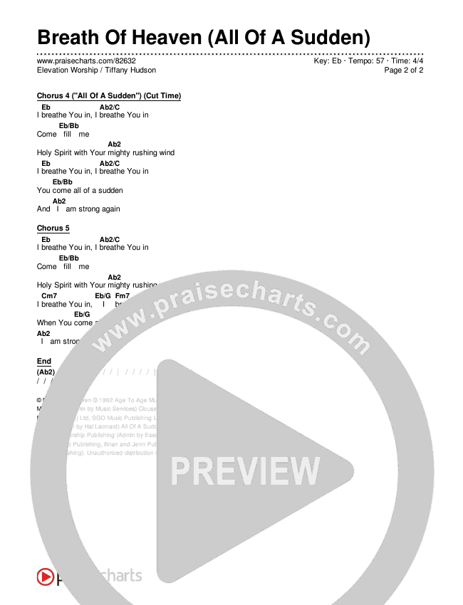 Breath Of Heaven (All Of A Sudden) Chords & Lyrics (Elevation Worship / Tiffany Hudson)