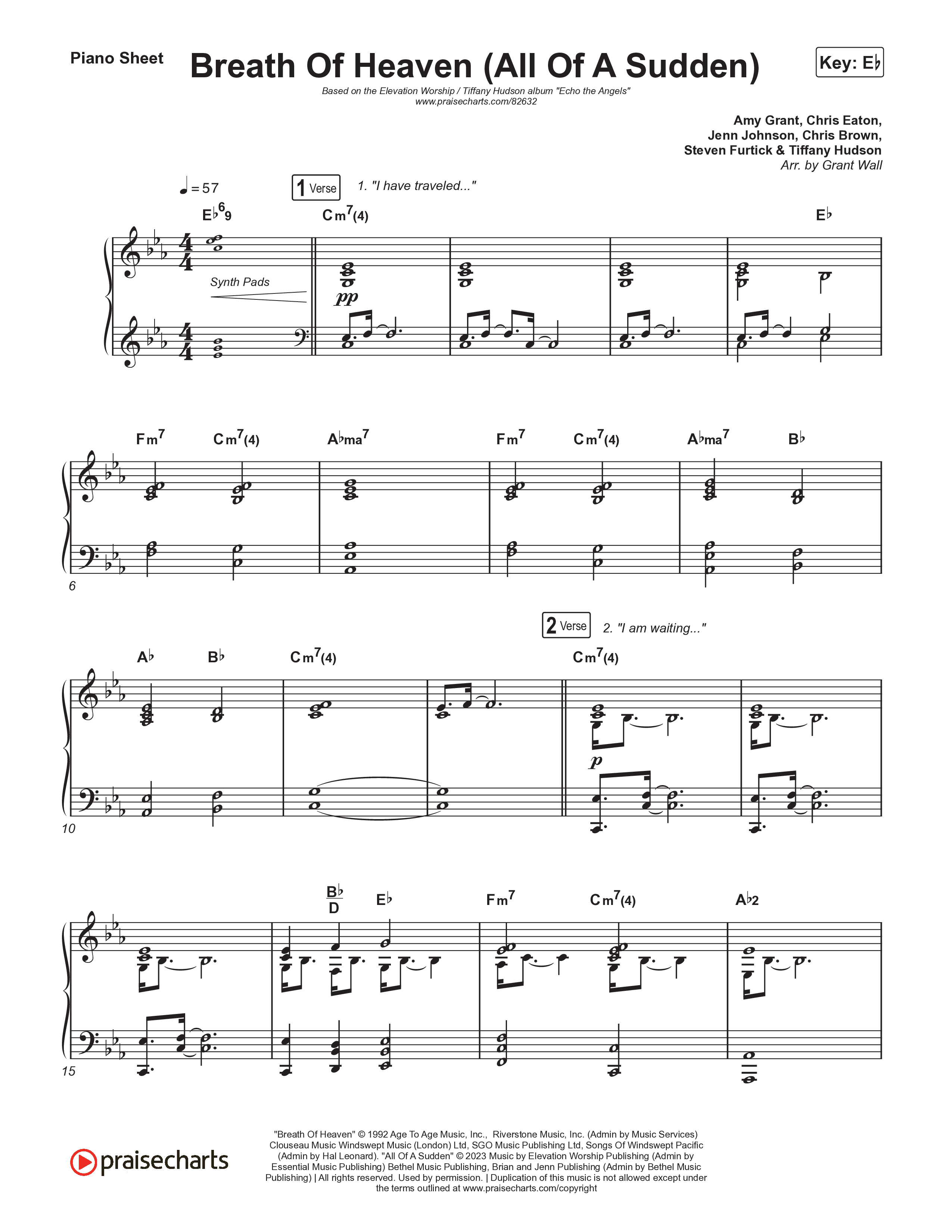 Breath Of Heaven (All Of A Sudden) Piano Sheet (Elevation Worship / Tiffany Hudson)