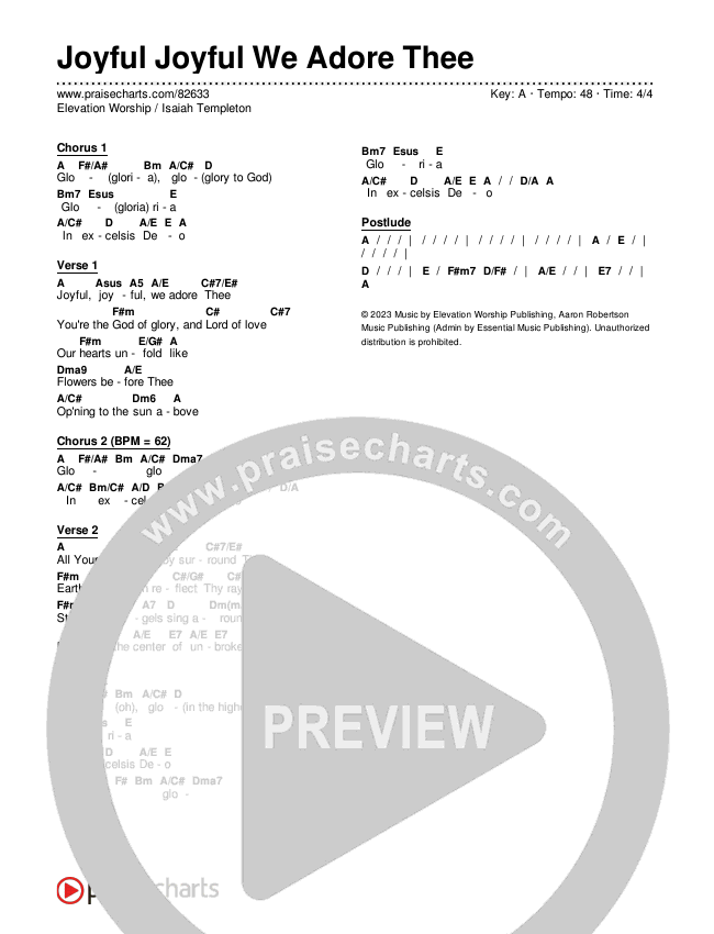 Joyful Joyful We Adore Thee Chords & Lyrics (Elevation Worship / Isaiah Templeton)