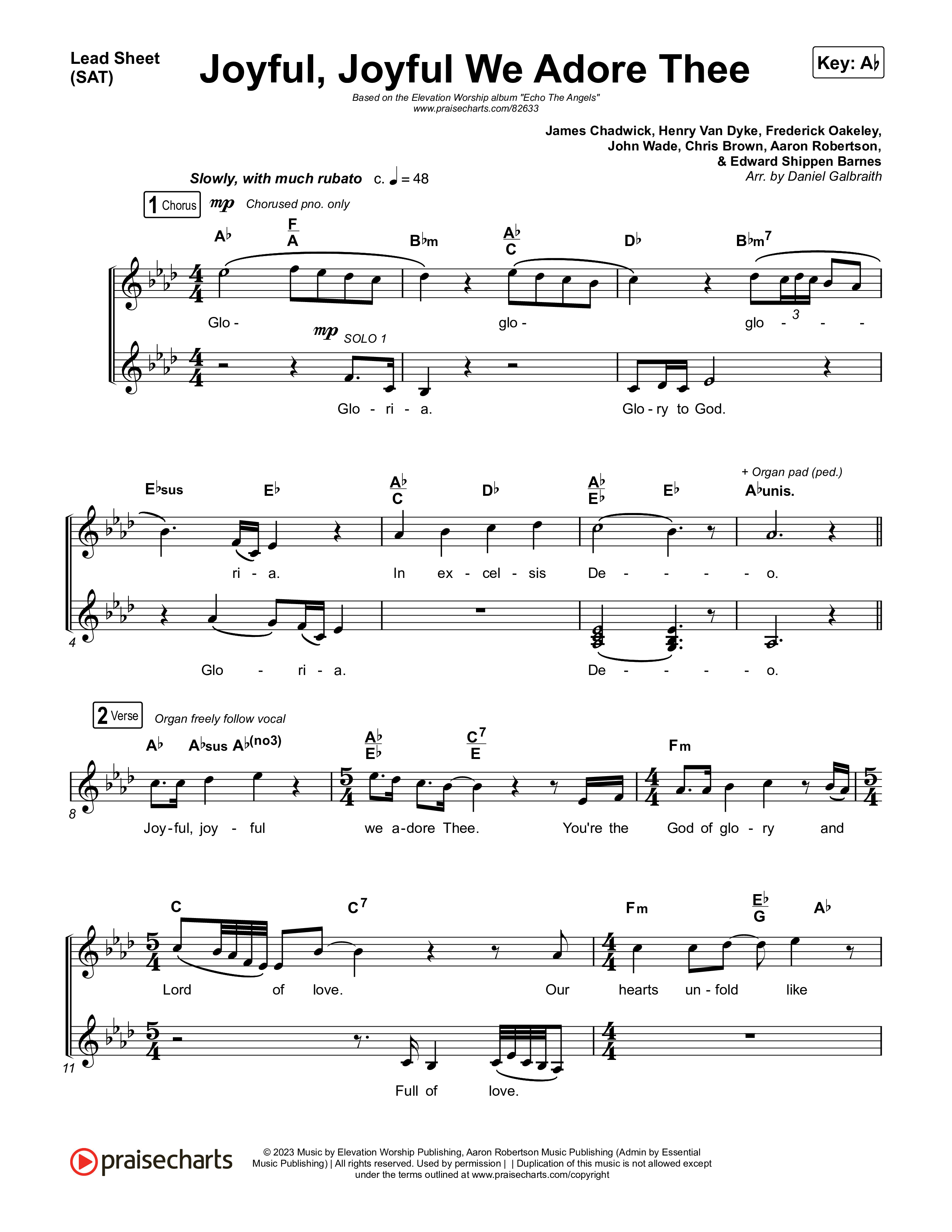 Joyful Joyful We Adore Thee Lead Sheet (SAT) (Elevation Worship / Isaiah Templeton)