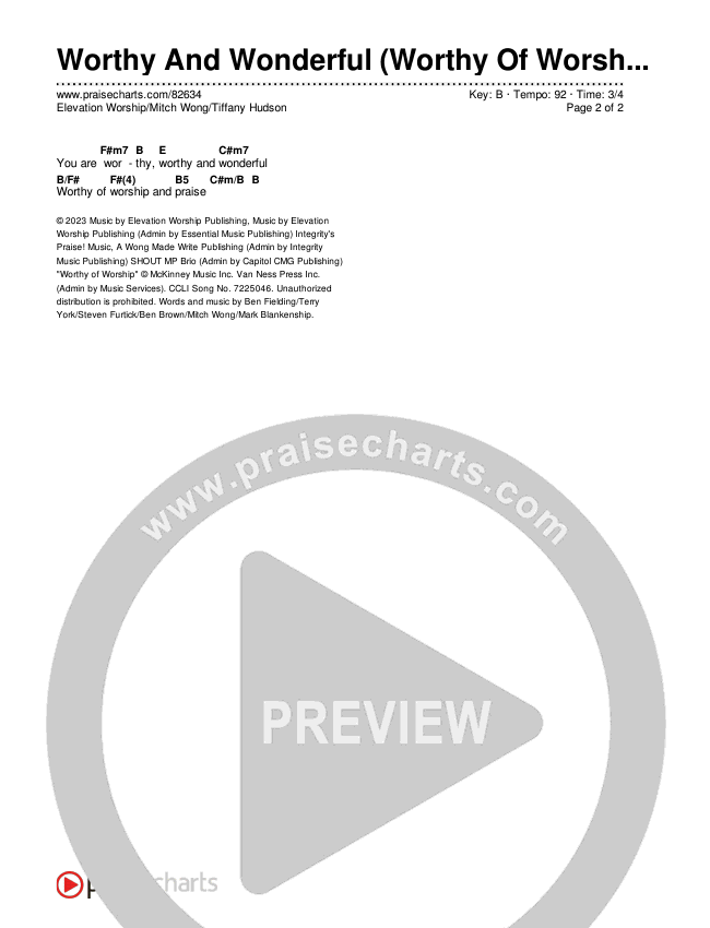 Worthy And Wonderful (Worthy Of Worship) Chords & Lyrics (Elevation Worship / Mitch Wong / Tiffany Hudson)