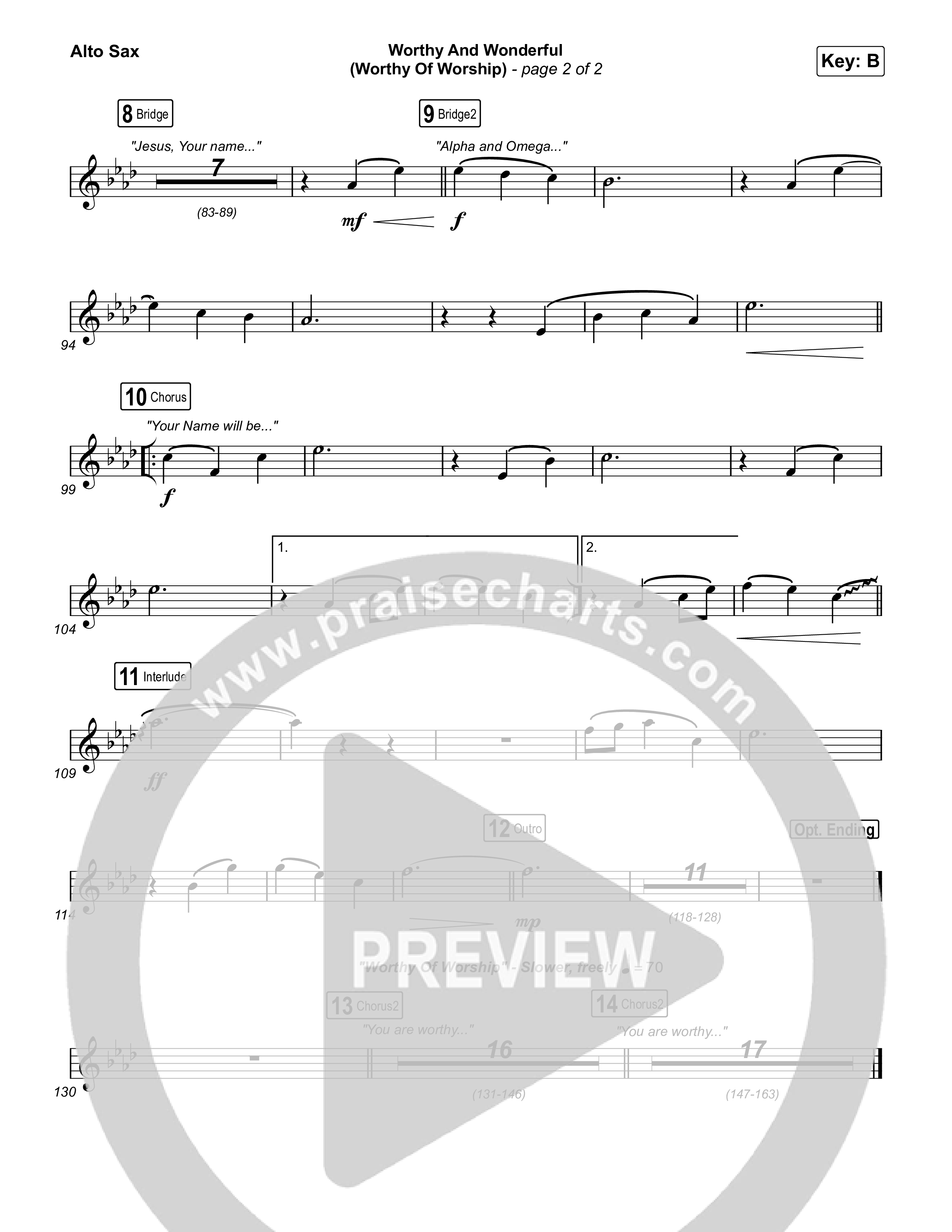 Worthy And Wonderful (Worthy Of Worship) Sax Pack (Elevation Worship / Mitch Wong / Tiffany Hudson)