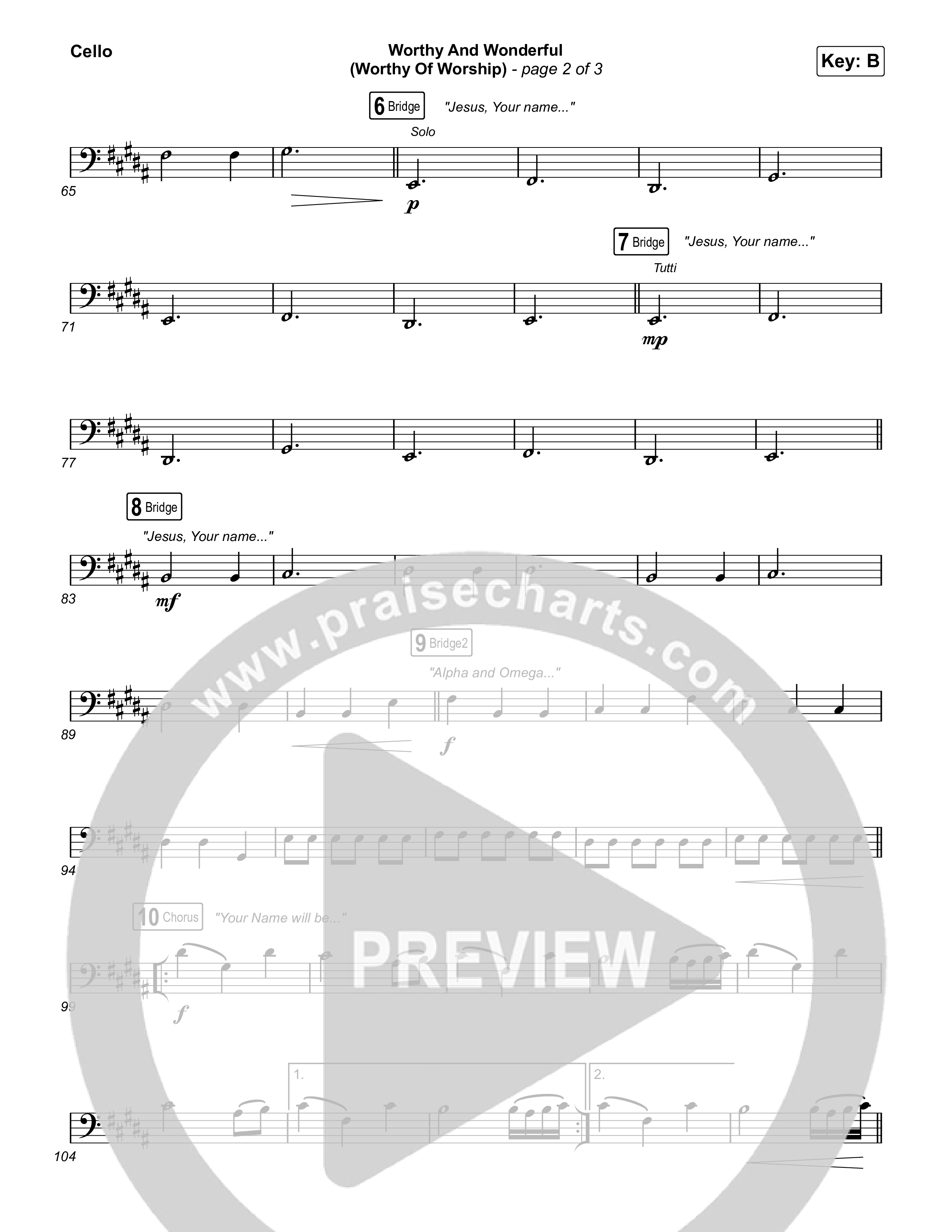 Worthy And Wonderful (Worthy Of Worship) Cello (Elevation Worship / Mitch Wong / Tiffany Hudson)