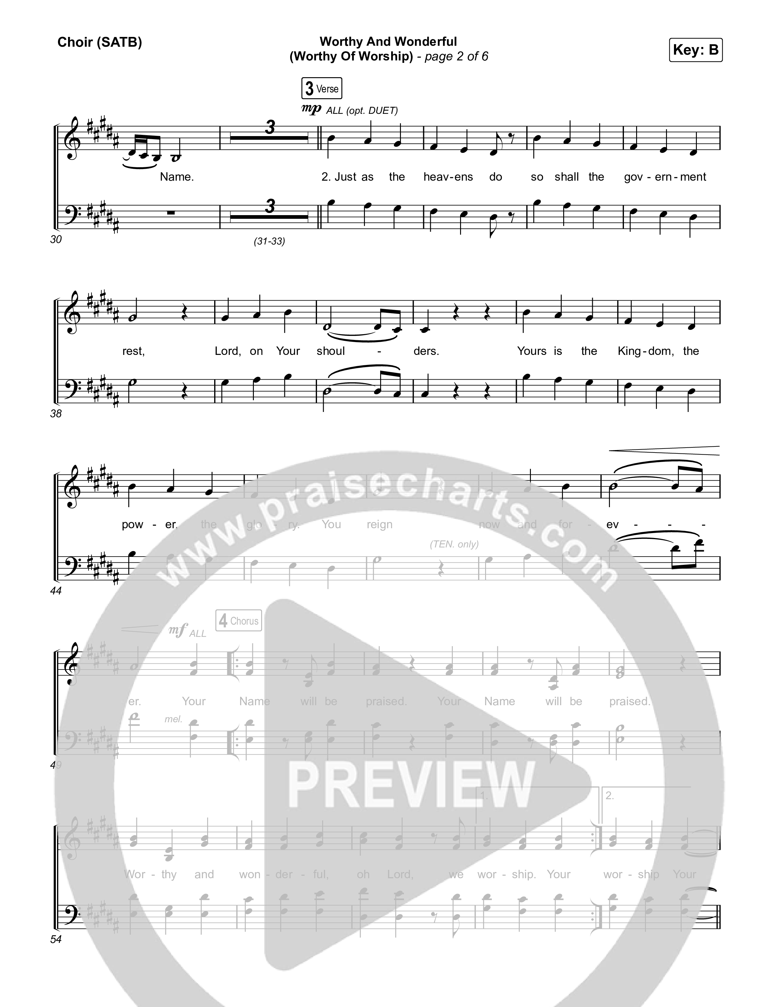 Worthy And Wonderful (Worthy Of Worship) Choir Sheet (SATB) (Elevation Worship / Mitch Wong / Tiffany Hudson)