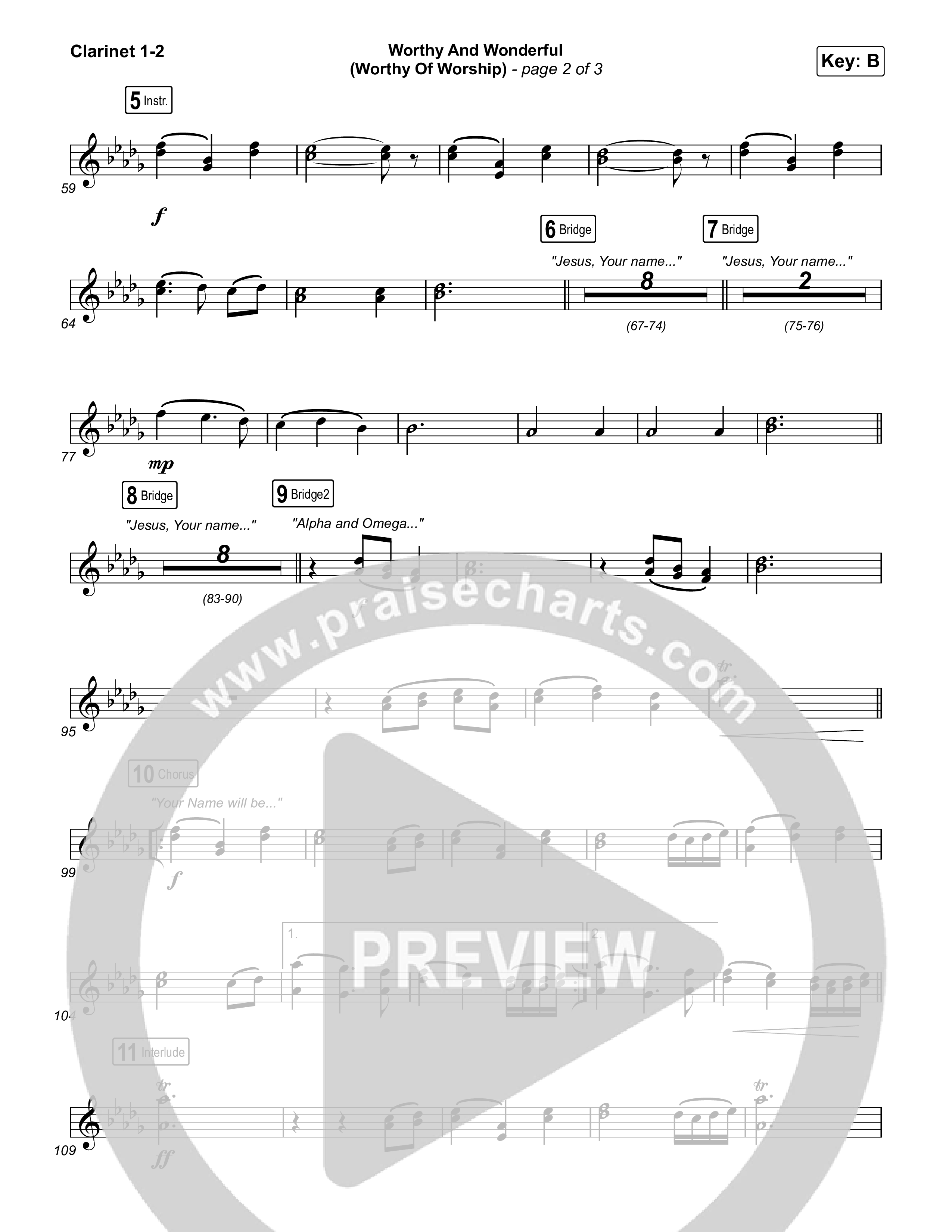 Worthy And Wonderful (Worthy Of Worship) Clarinet 1/2 (Elevation Worship / Mitch Wong / Tiffany Hudson)