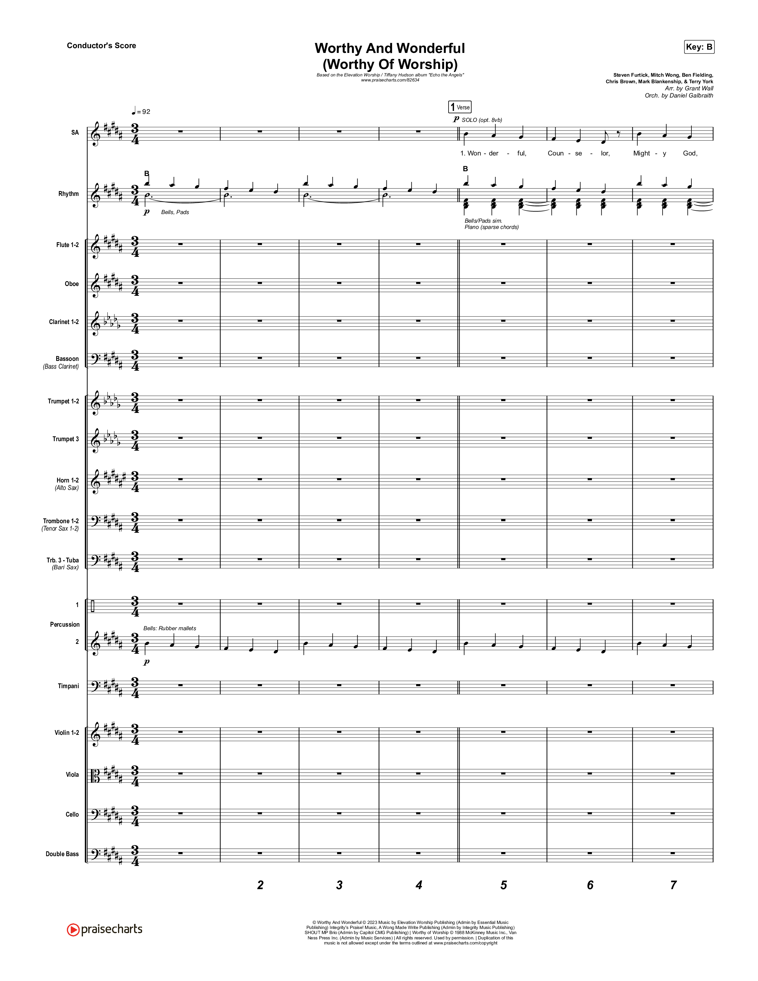 Worthy And Wonderful (Worthy Of Worship) Conductor's Score (Elevation Worship / Mitch Wong / Tiffany Hudson)