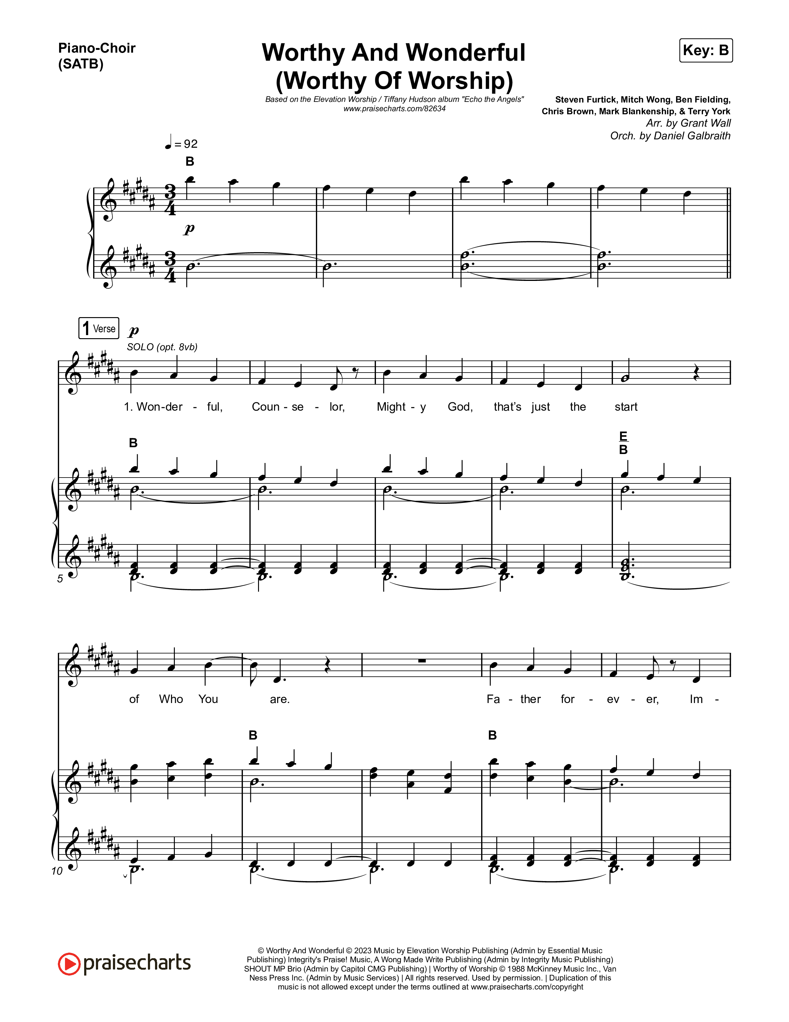 Worthy And Wonderful (Worthy Of Worship) Piano/Vocal Pack (Elevation Worship / Mitch Wong / Tiffany Hudson)