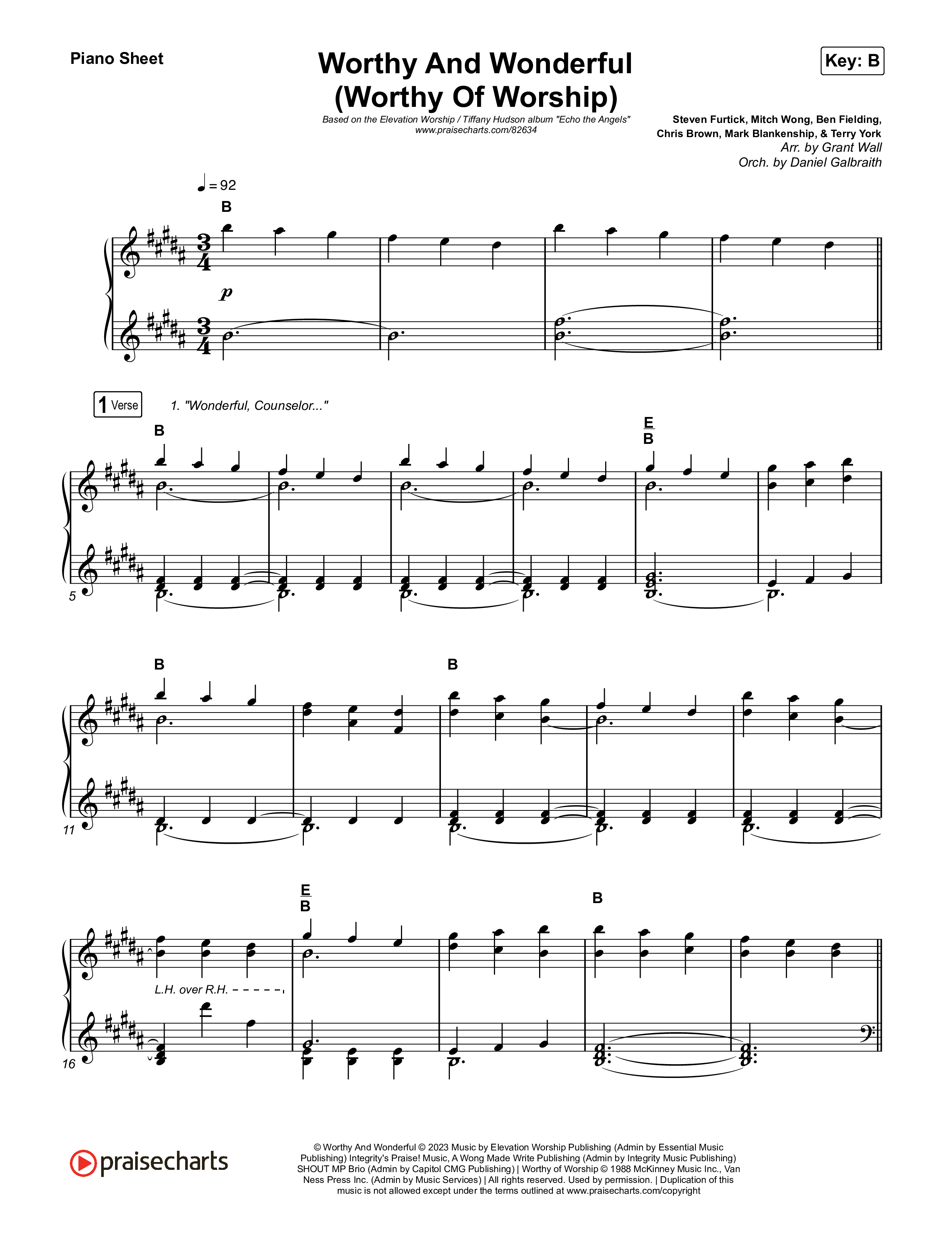 Worthy And Wonderful (Worthy Of Worship) Piano Sheet (Elevation Worship / Mitch Wong / Tiffany Hudson)