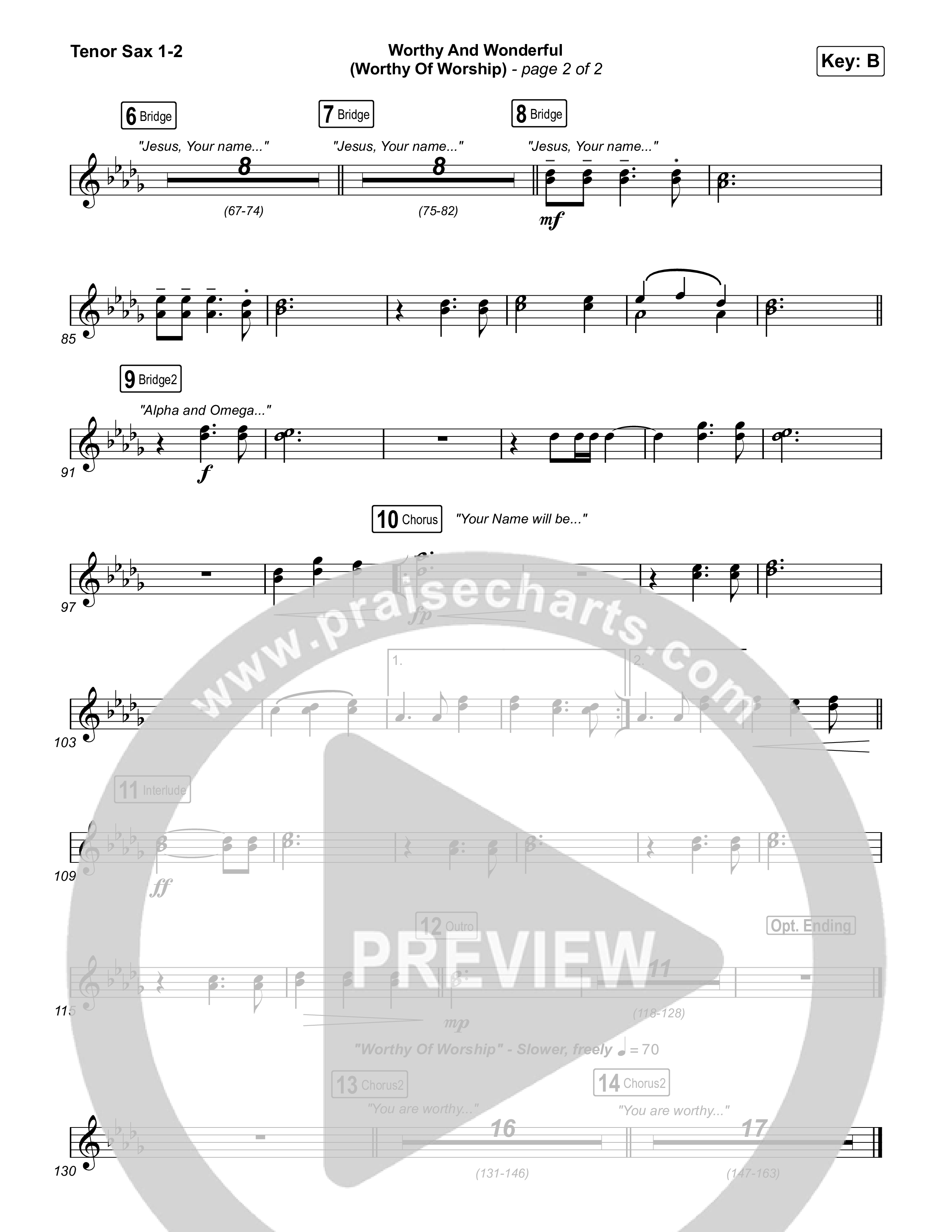 Worthy And Wonderful (Worthy Of Worship) Tenor Sax 1,2 (Elevation Worship / Mitch Wong / Tiffany Hudson)