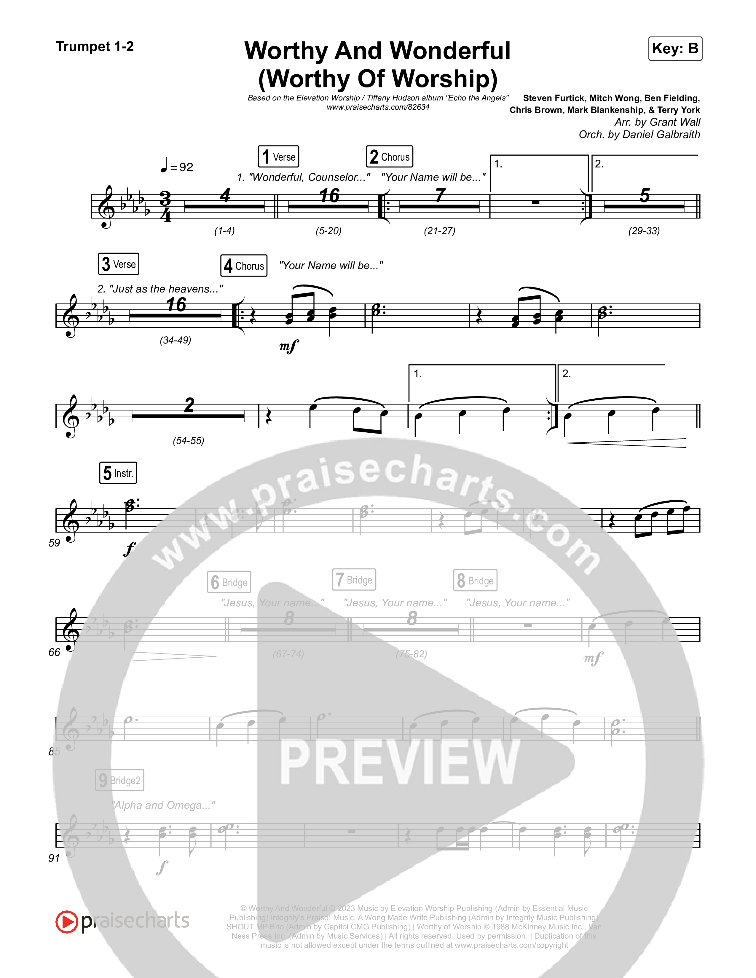 Worthy And Wonderful (Worthy Of Worship) Trumpet 1,2 (Elevation Worship / Mitch Wong / Tiffany Hudson)