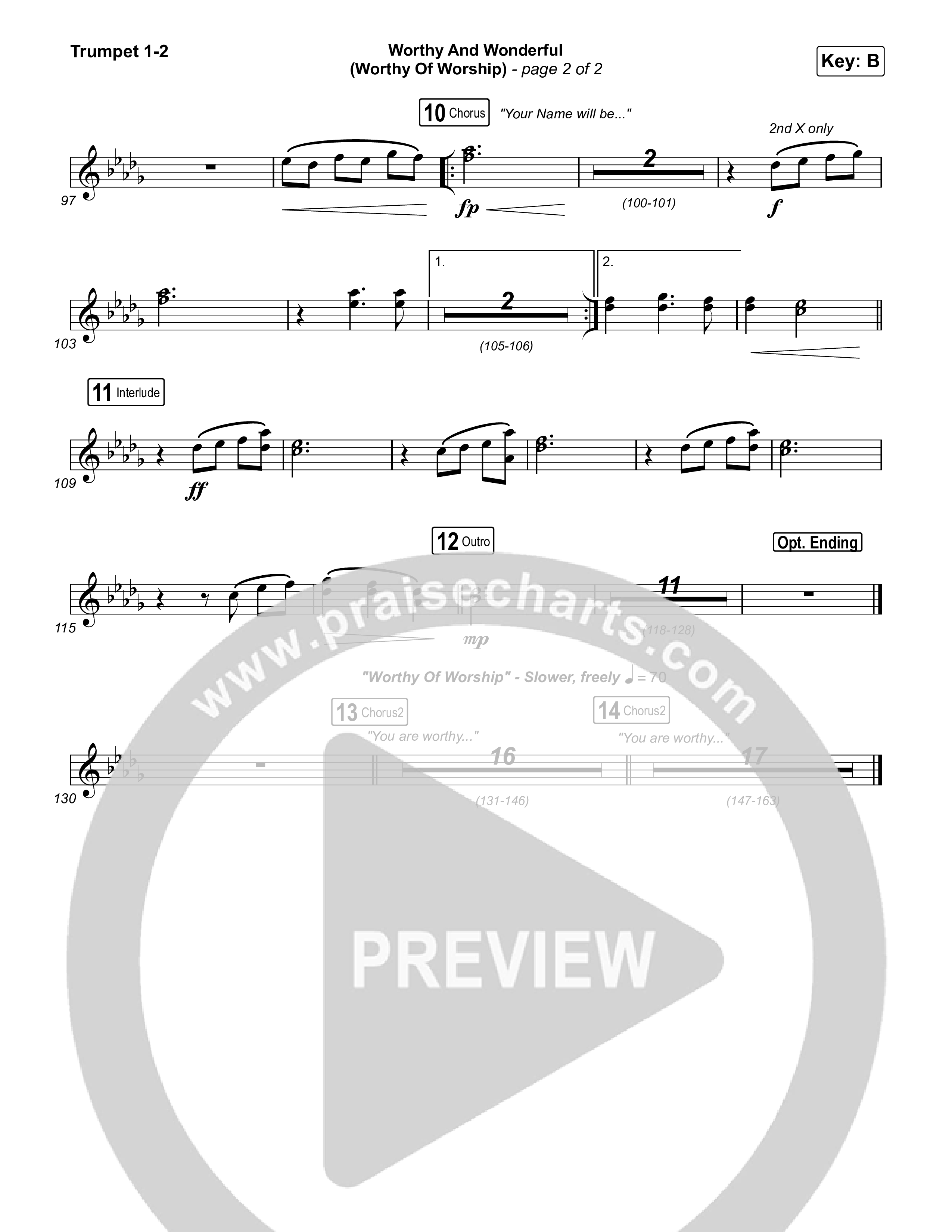 Worthy And Wonderful (Worthy Of Worship) Trumpet 1,2 (Elevation Worship / Mitch Wong / Tiffany Hudson)