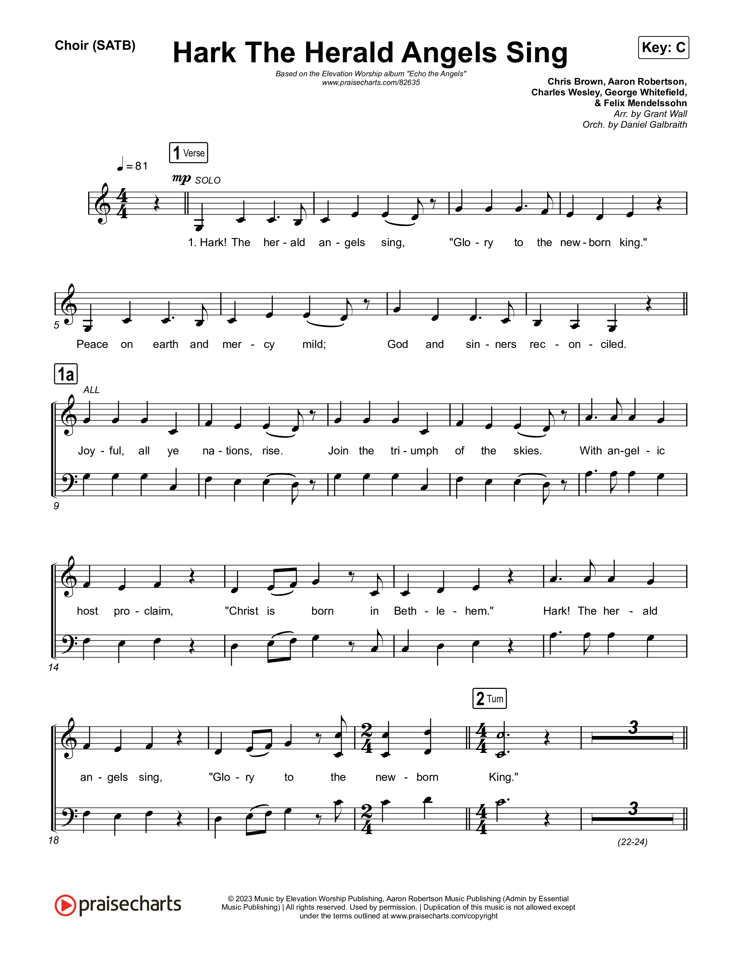 Hark The Herald Angels Sing Choir Sheet (SATB) (Elevation Worship)