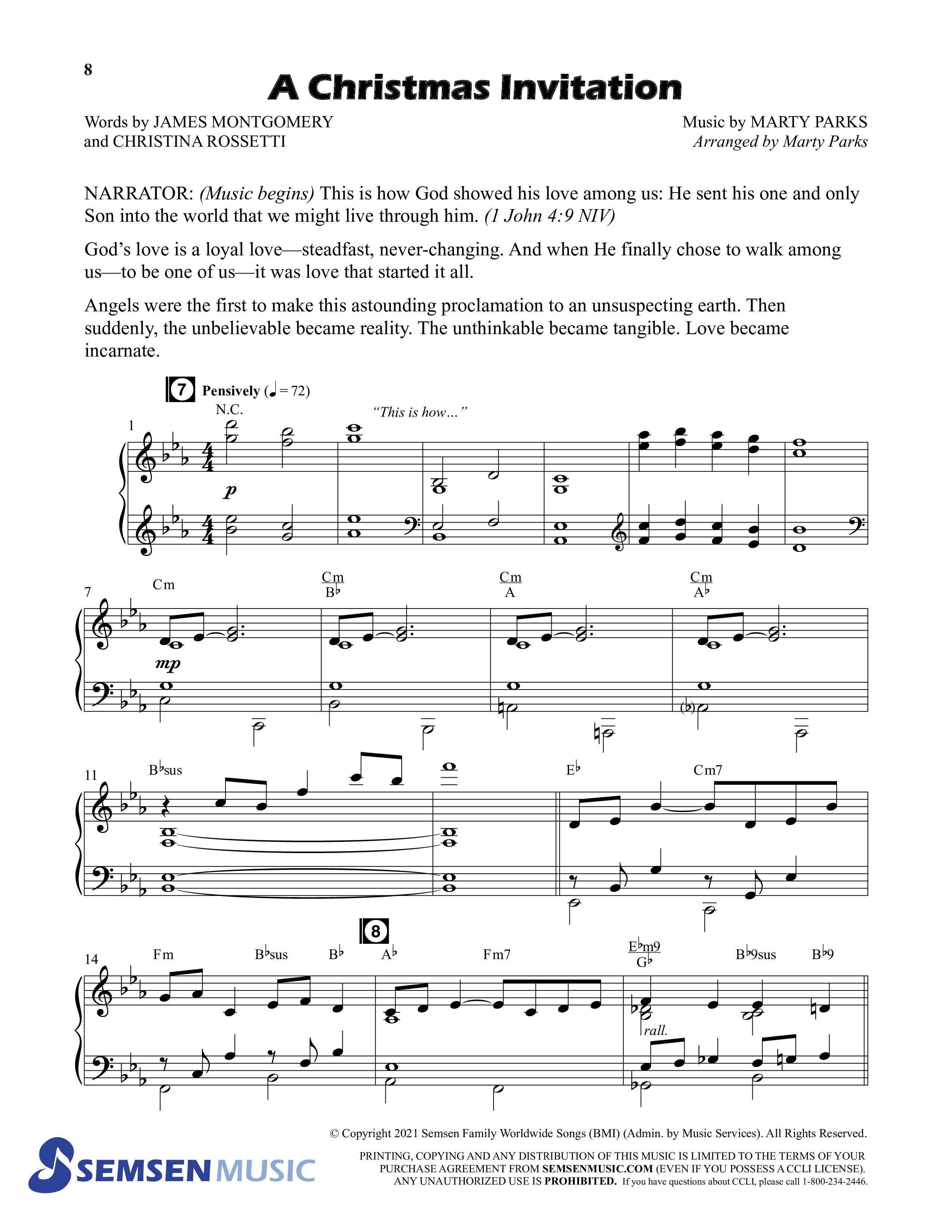 Christmas: The Love Of God (5 Song Choral Collection) Song 2 (Piano SATB) (Semsen Music / Arr. Marty Parks)