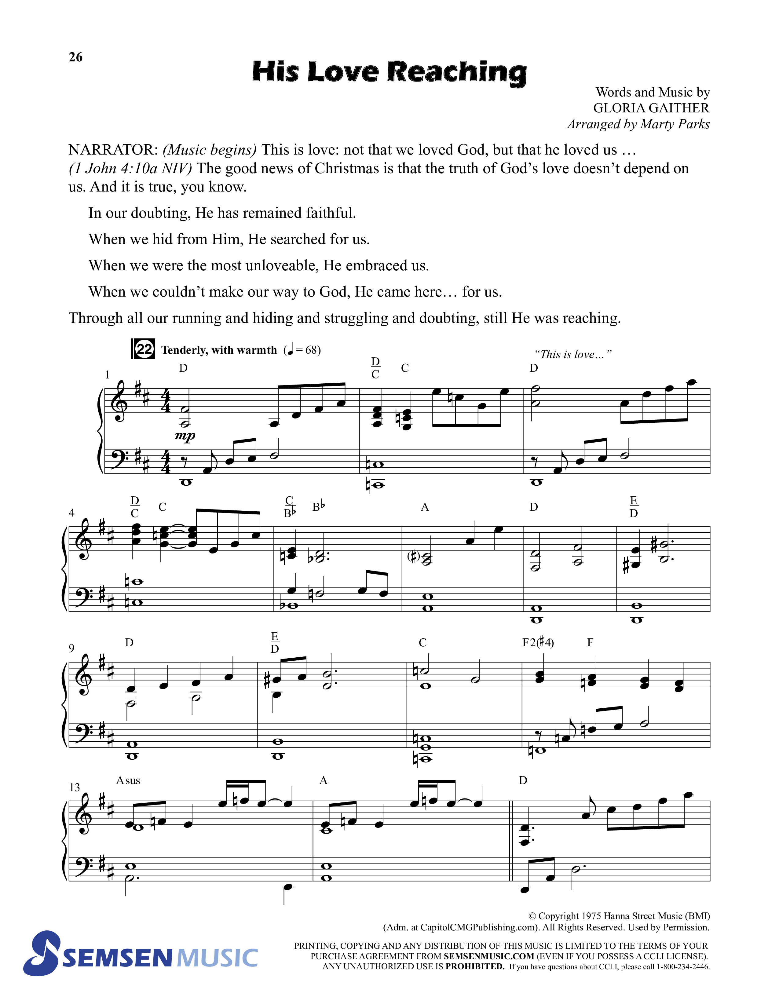 Christmas: The Love Of God (5 Song Choral Collection) Song 4 (Piano SATB) (Semsen Music / Arr. Marty Parks)