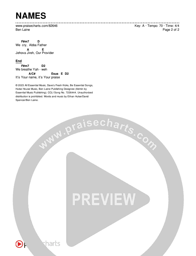 NAMES Chords & Lyrics (Ben Laine)