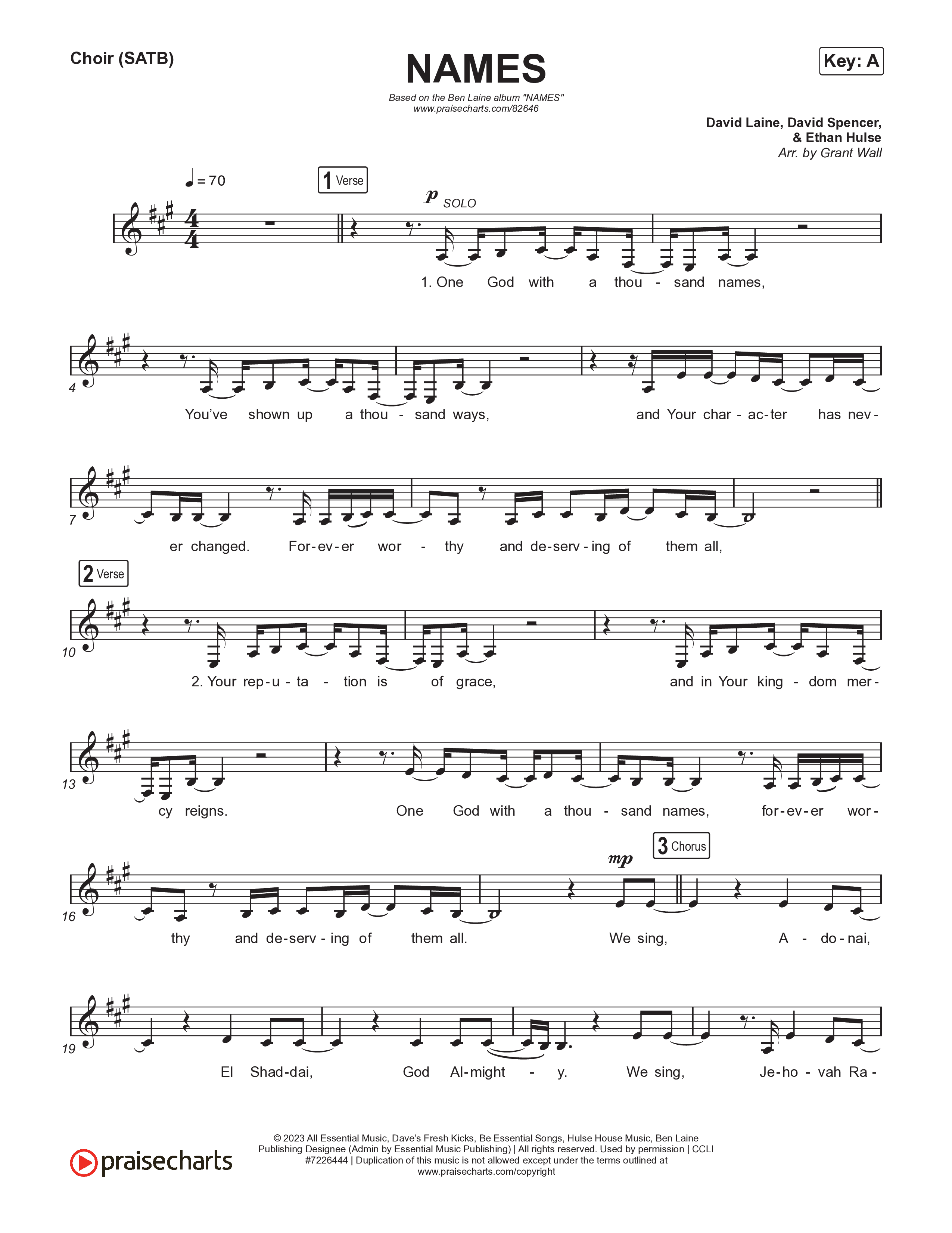 NAMES Choir Sheet (SATB) (Ben Laine)