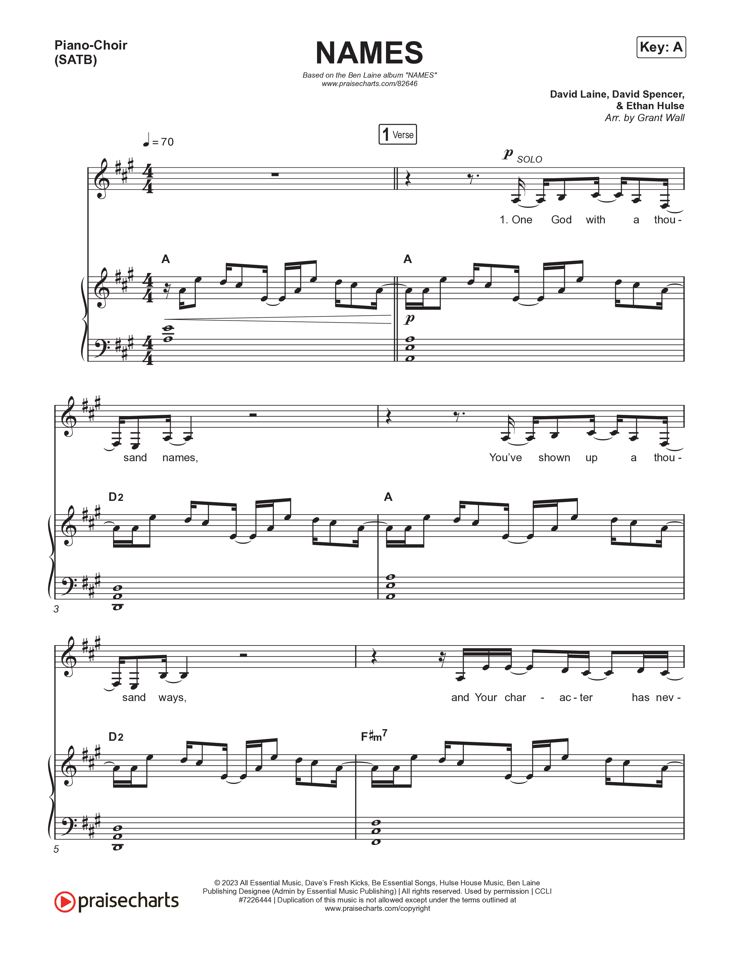 NAMES Piano/Vocal (SATB) (Ben Laine)
