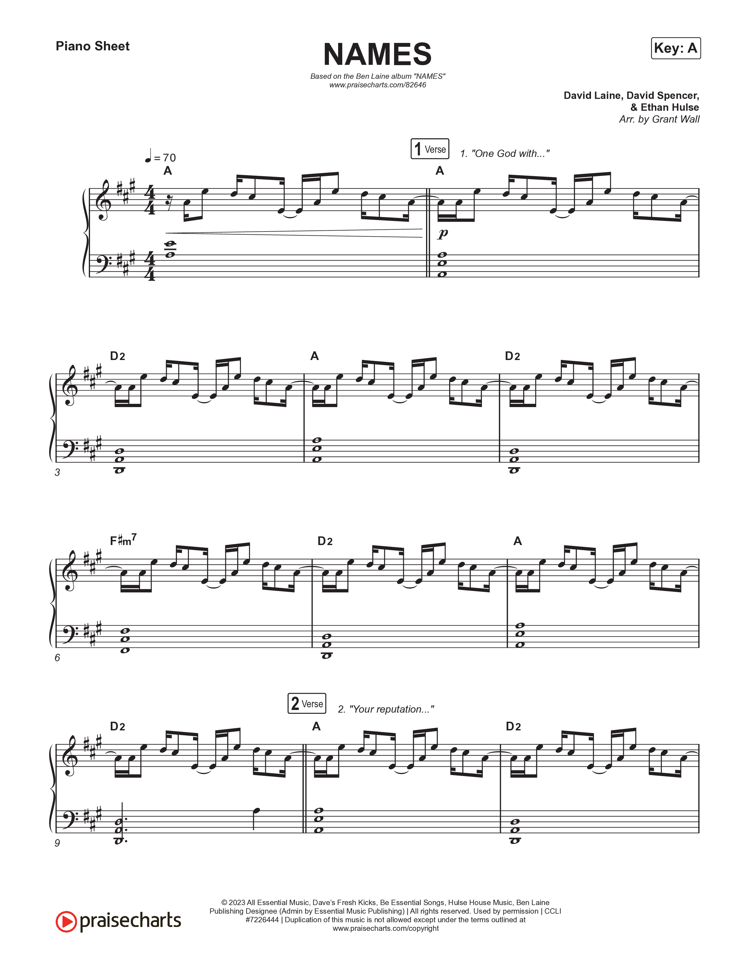 NAMES Piano Sheet (Ben Laine)