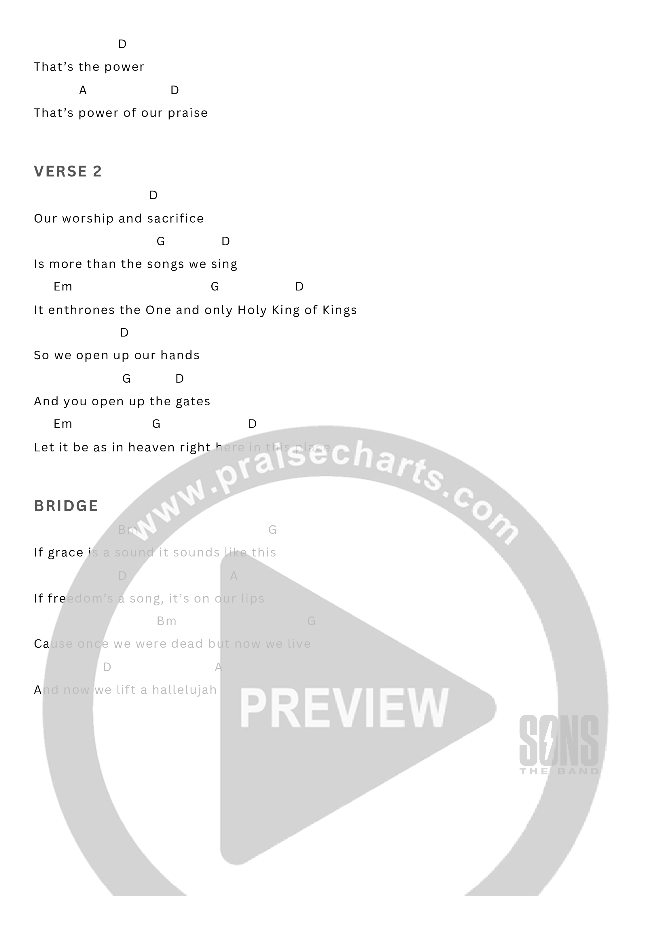 Power Of Our Praise Chord Chart (Sons The Band)