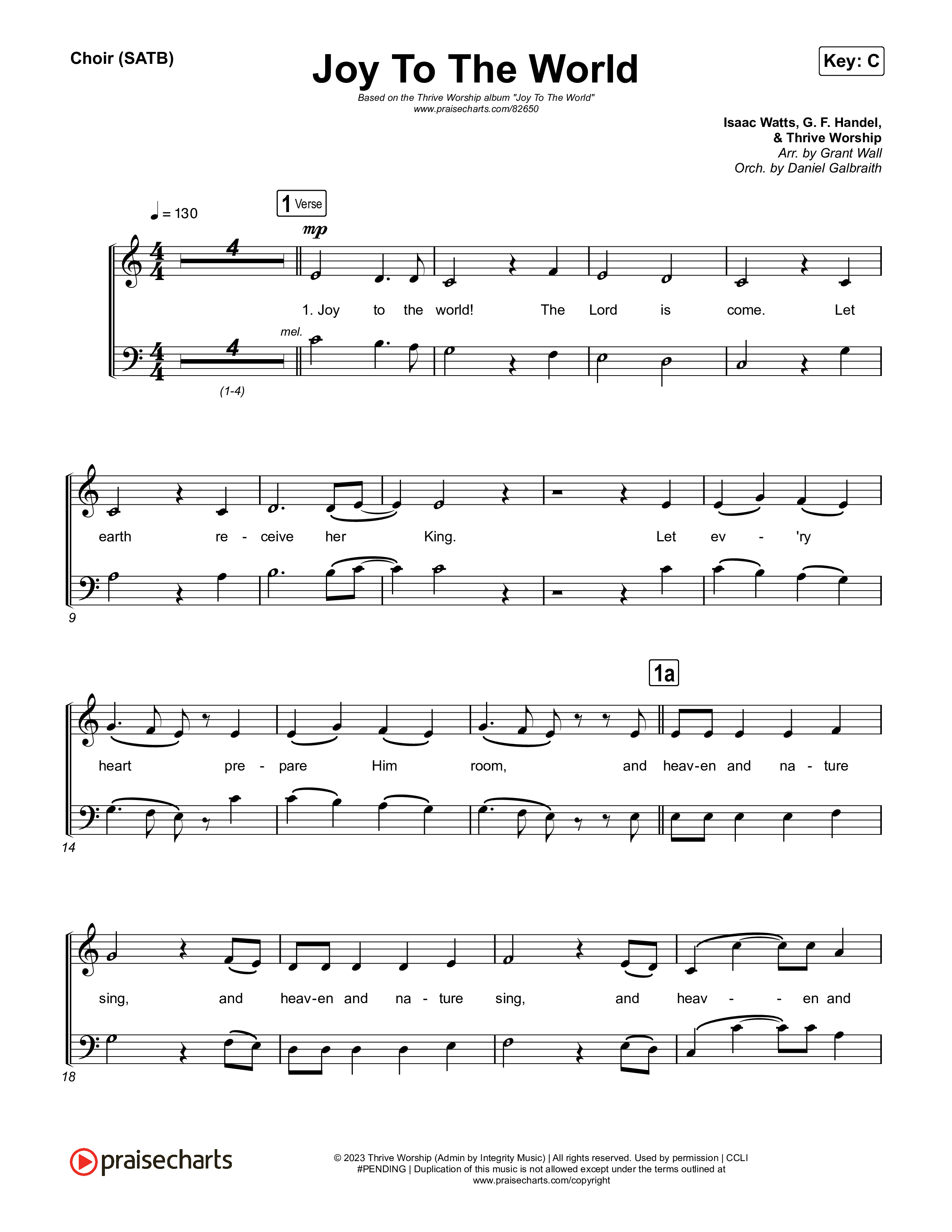 Joy To The World (Live) Choir Sheet (SATB) (Thrive Worship)