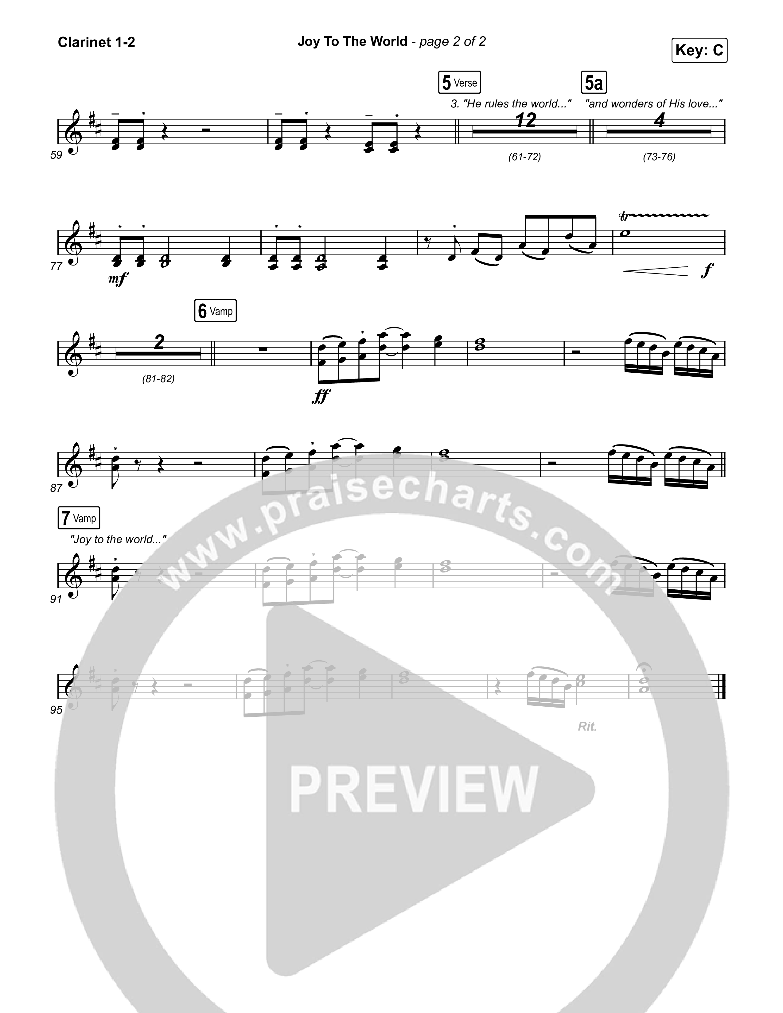 Joy To The World (Live) Clarinet 1/2 (Thrive Worship)