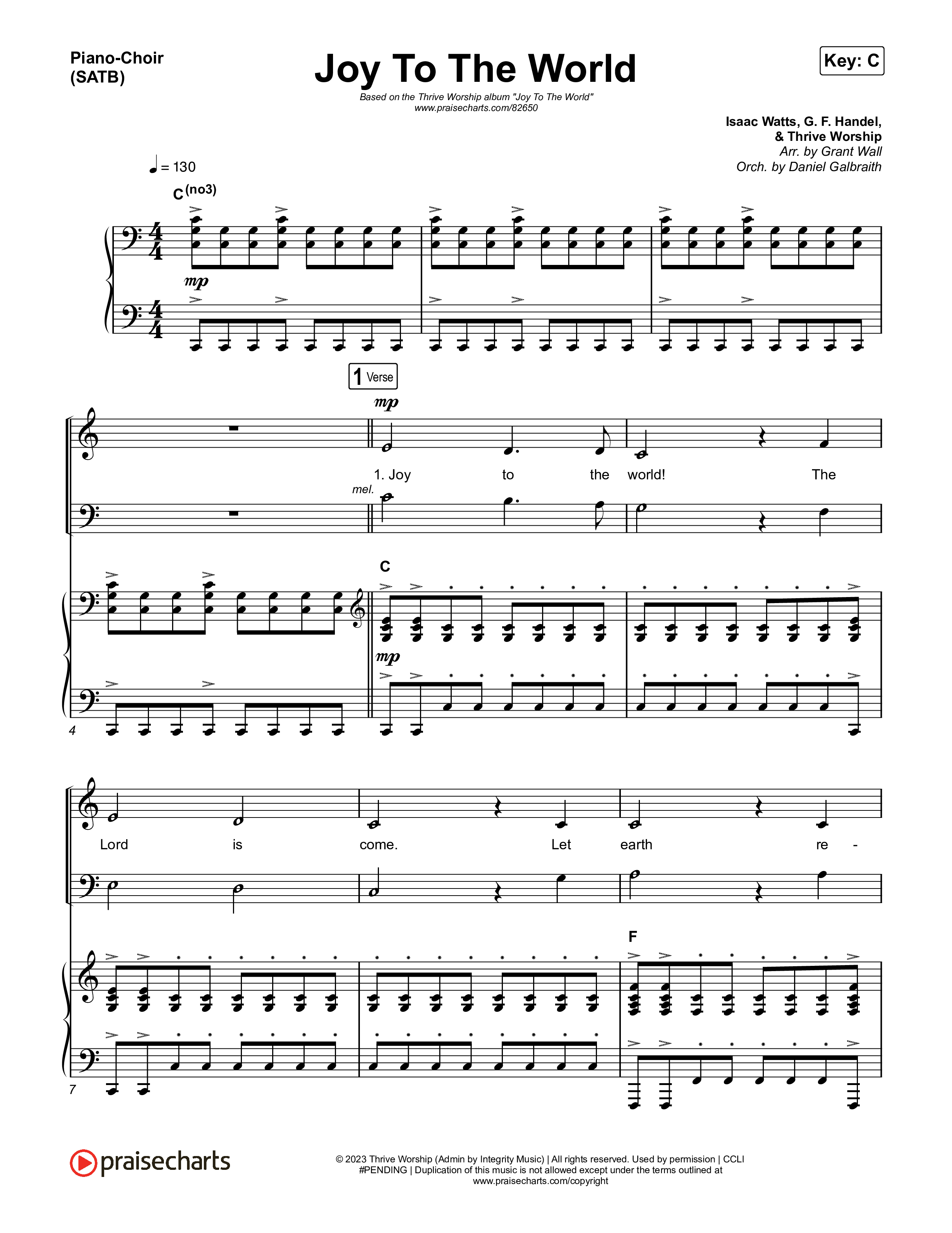Joy To The World Piano/Vocal (SATB) (Thrive Worship)