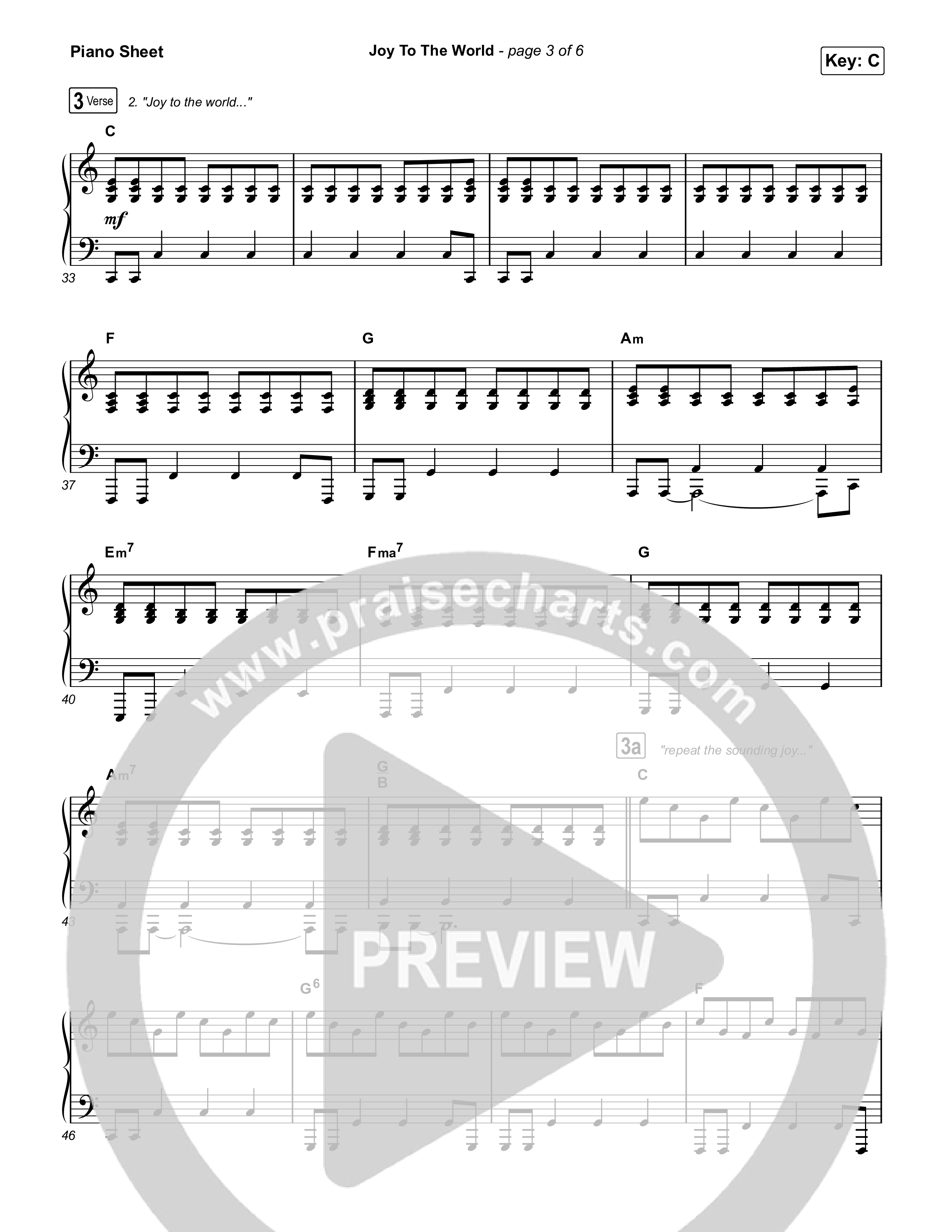 Joy To The World (Live) Piano Sheet (Thrive Worship)