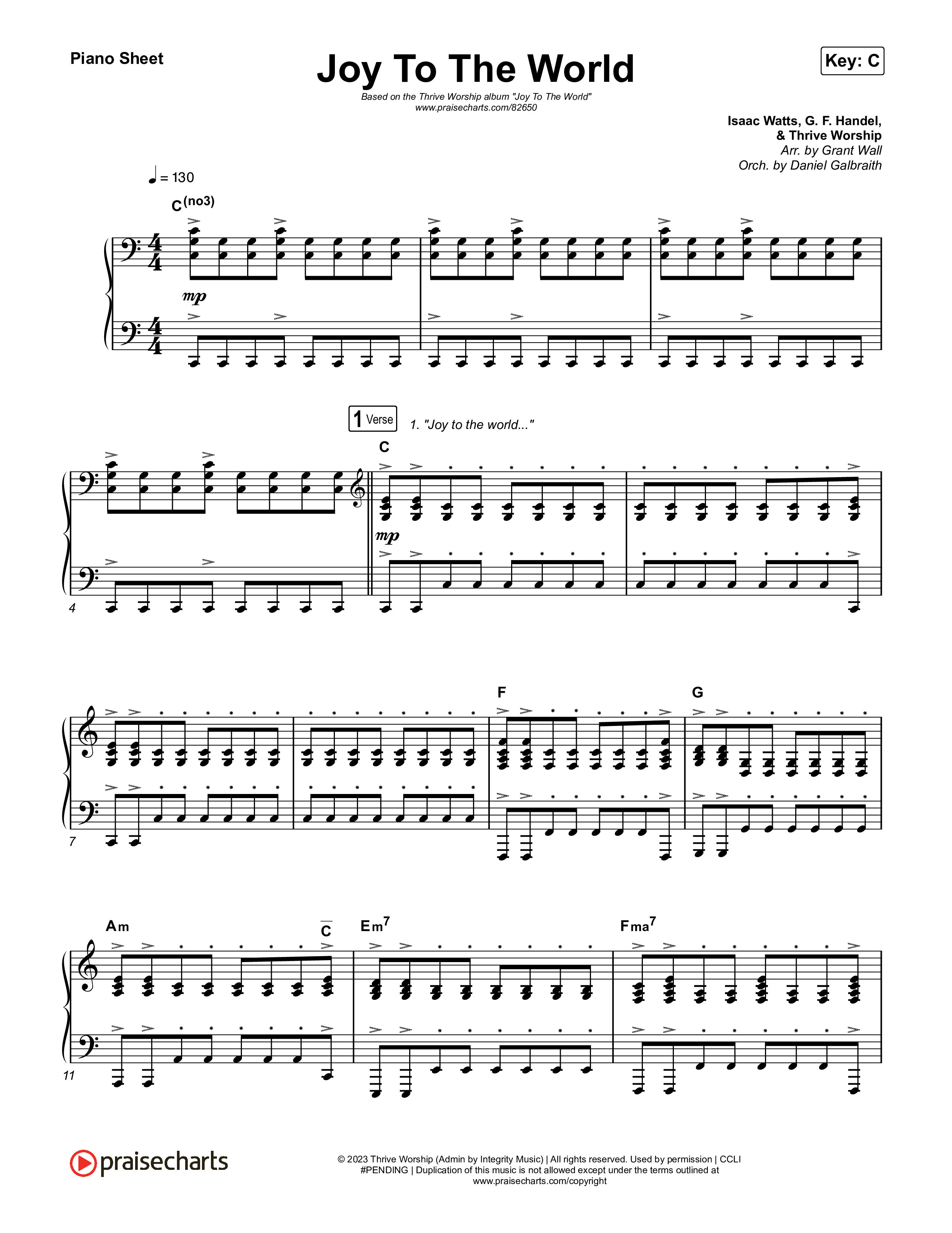 Joy To The World (Live) Piano Sheet (Thrive Worship)