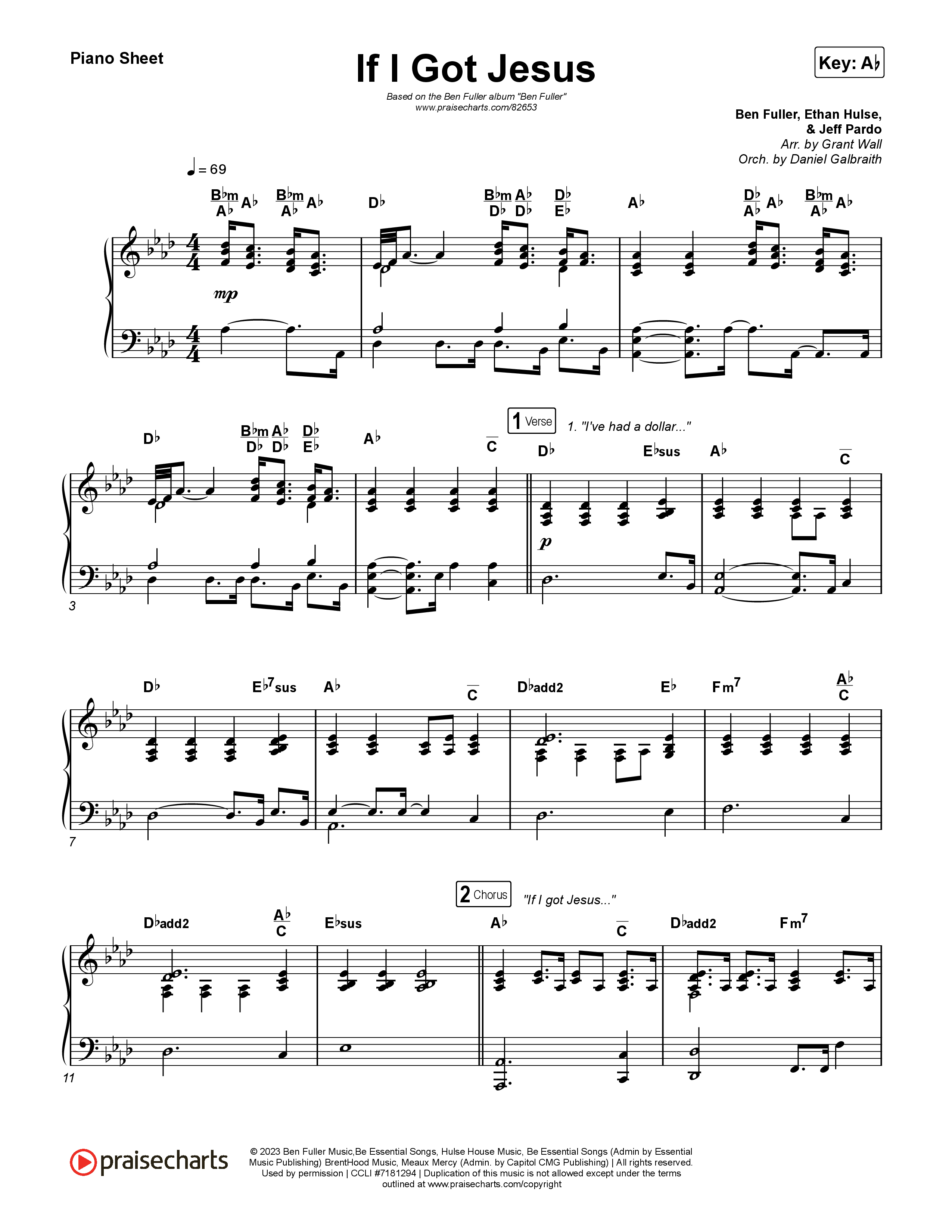 If I Got Jesus Piano Sheet (Ben Fuller)
