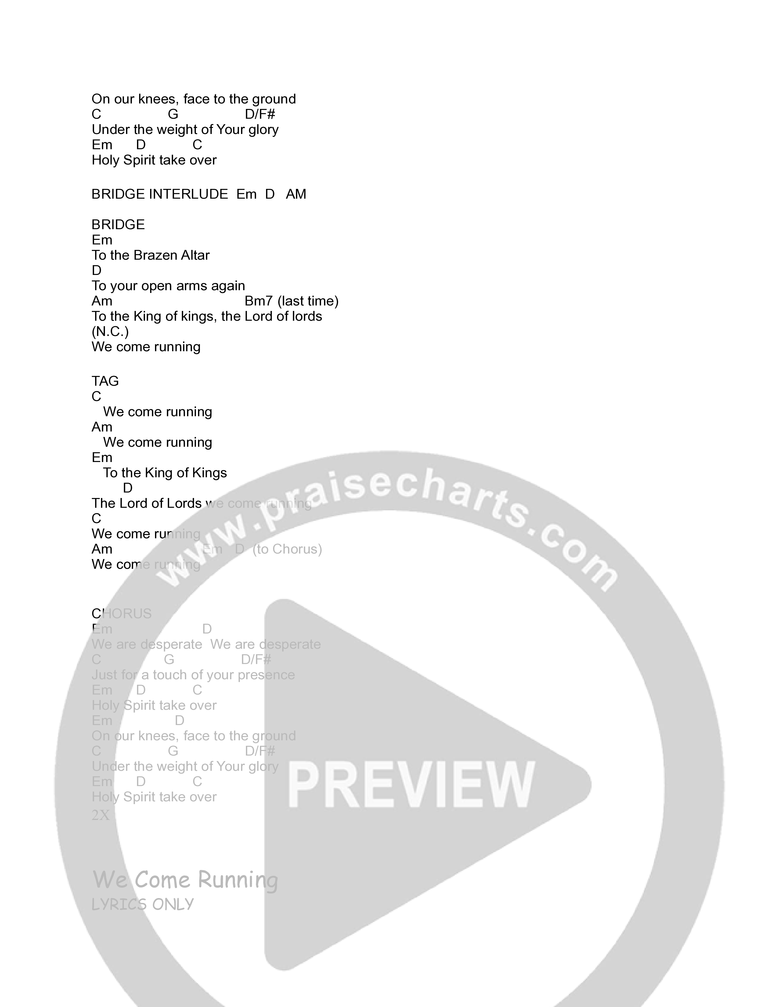 We Come Running (Live from Breakers Conference) Chord Chart (V1 Worship)
