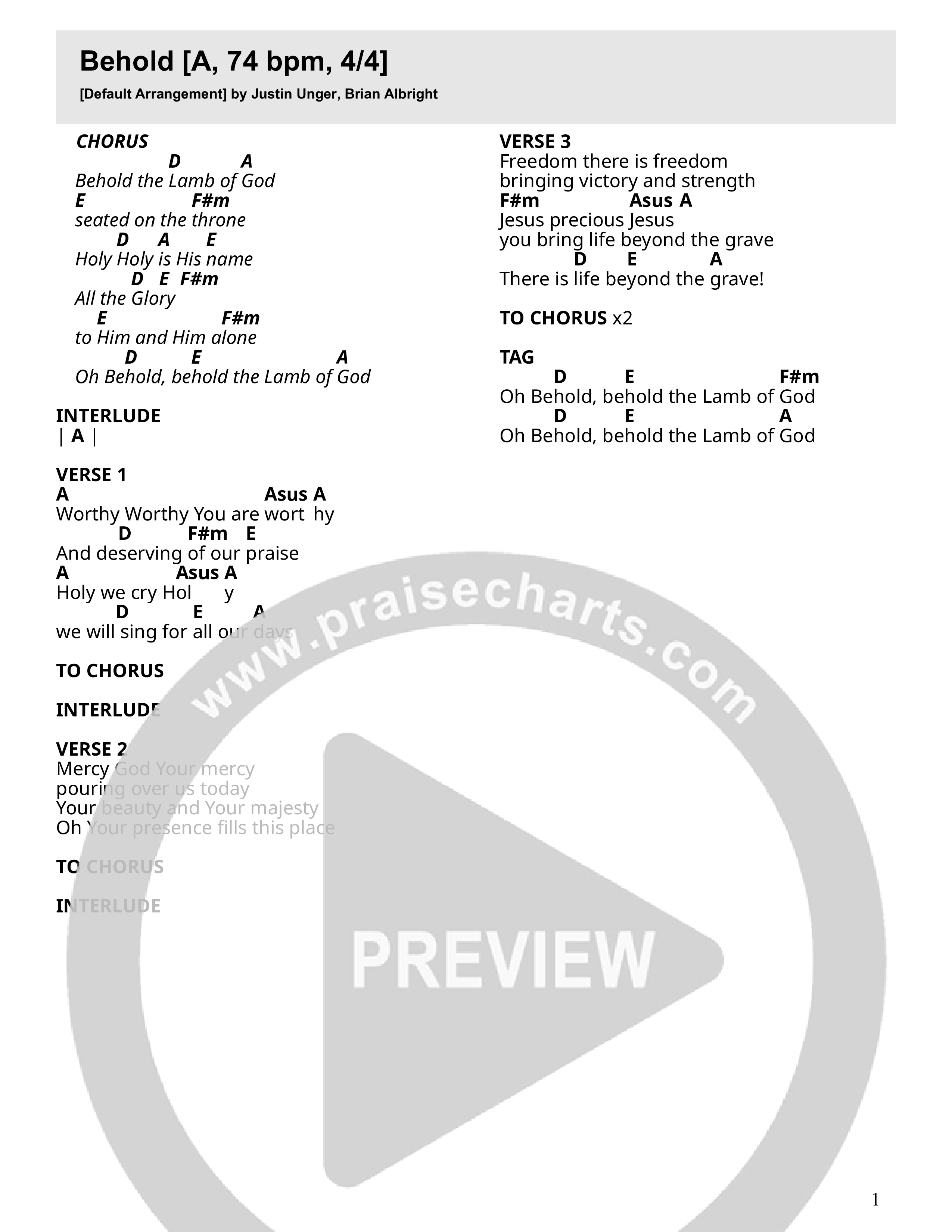 Behold Chord Chart (Likewise Worship)