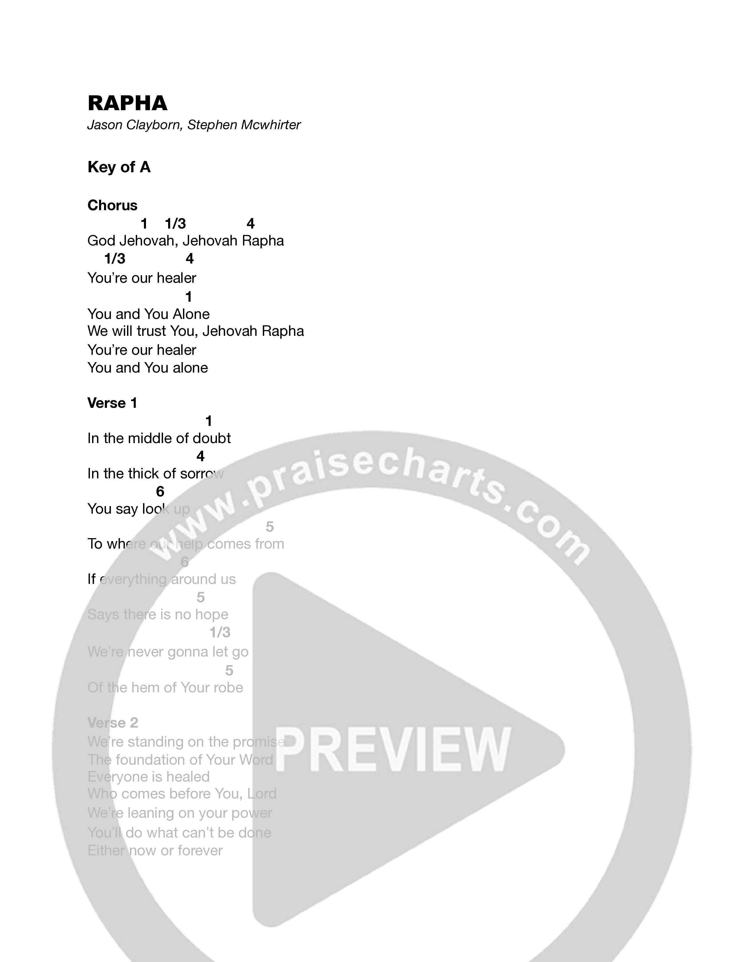 Rapha (Live Studio Sessions) Chord Chart (Stephen McWhirter / Jason Clayborn)