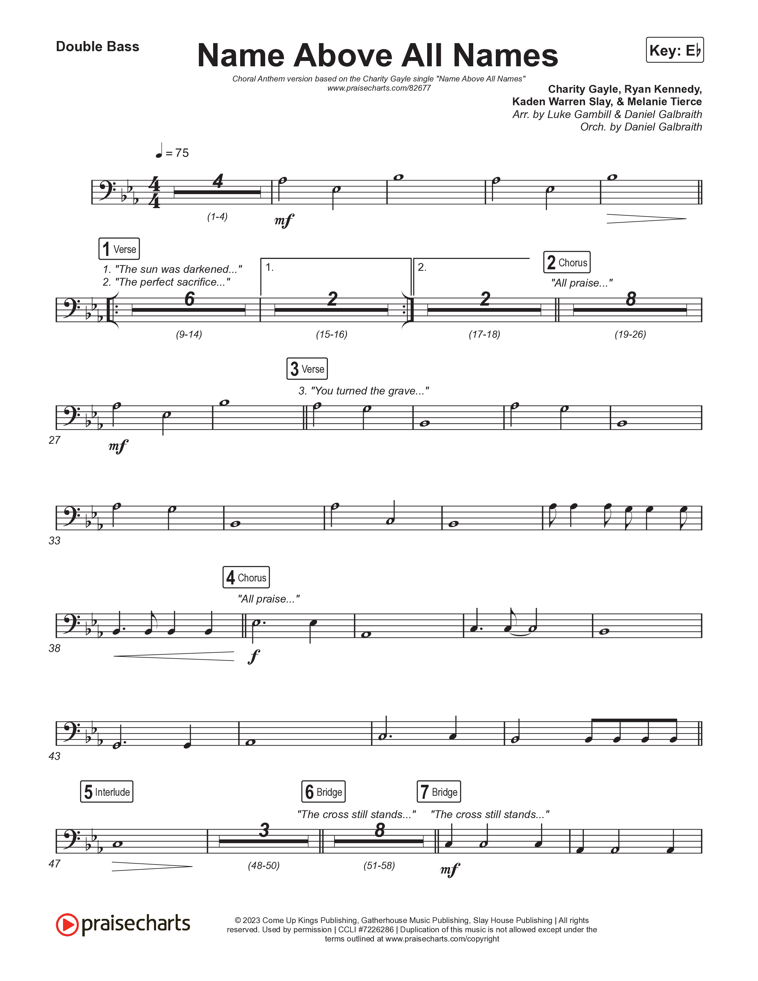 Name Above All Names (Choral Anthem SATB) String Bass (Charity Gayle / Arr. Luke Gambill)