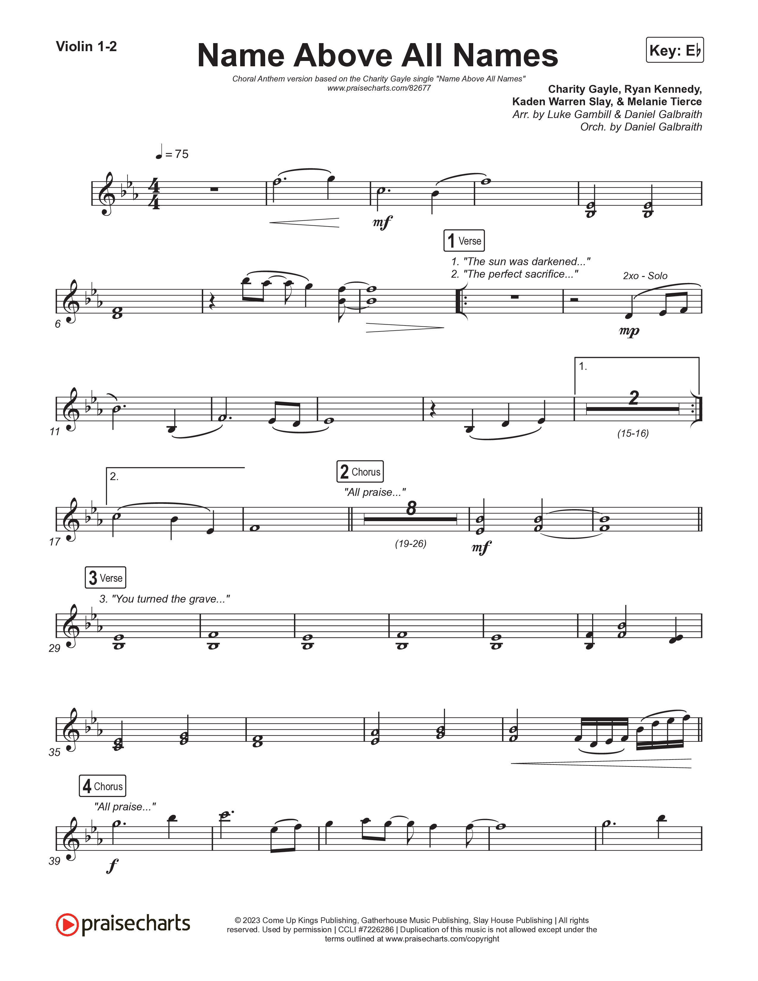 Name Above All Names (Choral Anthem SATB) Violin 1,2 (Charity Gayle / Arr. Luke Gambill)