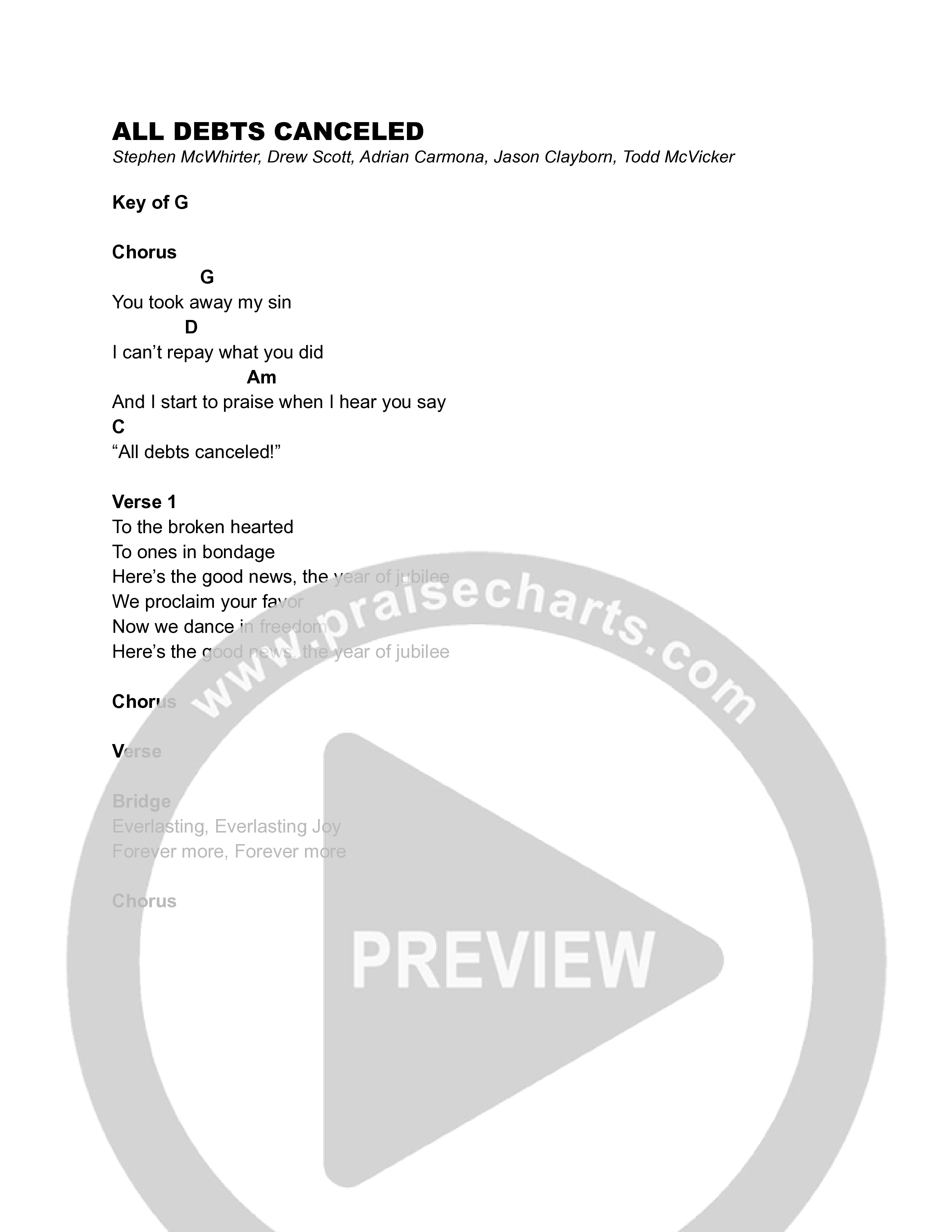 All Debts Canceled (Live Studio Sessions) Chord Chart (Stephen McWhirter)