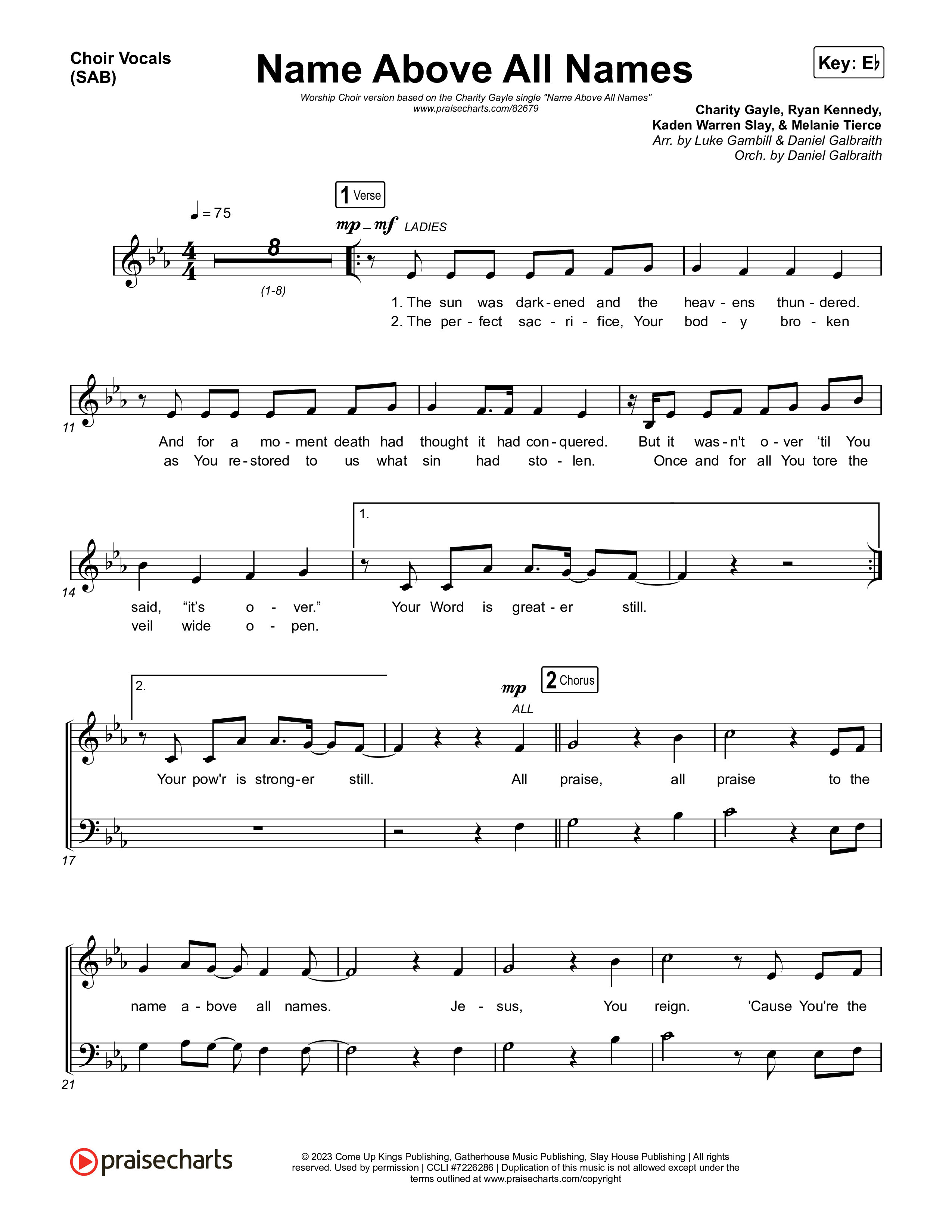 Name Above All Names (Worship Choir/SAB) Choir Sheet (SAB) (Charity Gayle / Arr. Luke Gambill)