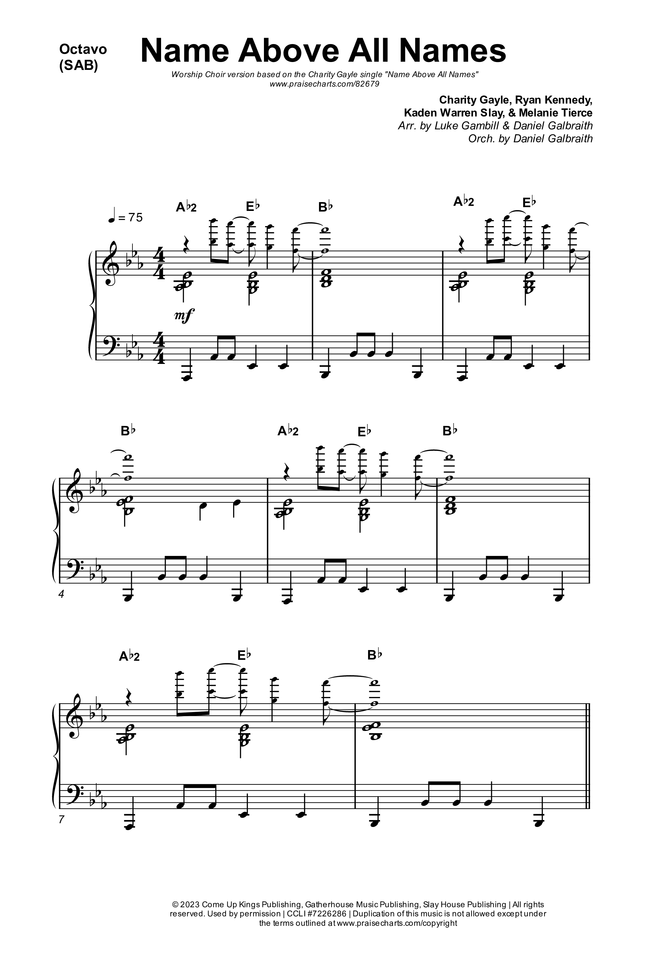 Name Above All Names (Worship Choir/SAB) Octavo (SAB & Pno) (Charity Gayle / Arr. Luke Gambill)