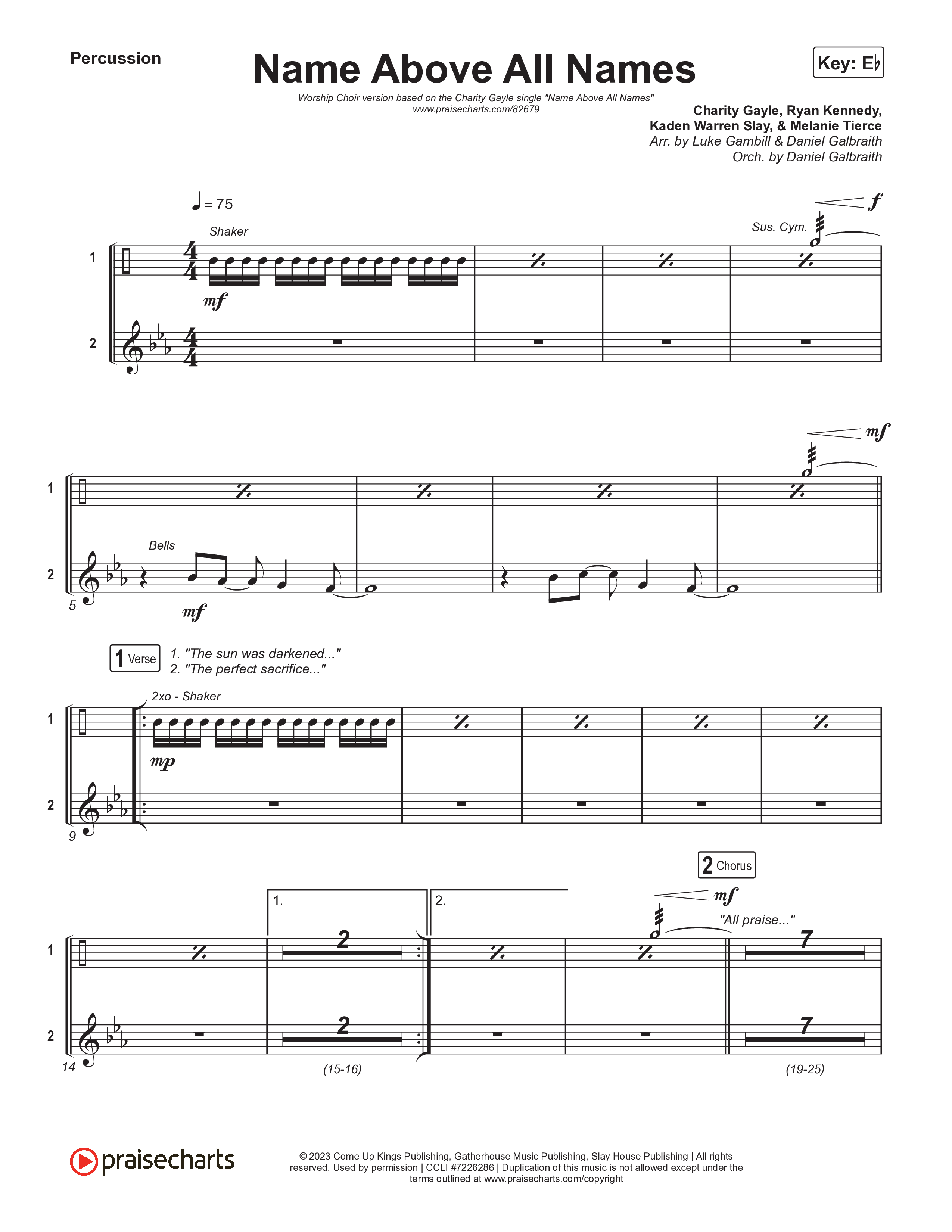 Name Above All Names (Worship Choir/SAB) Percussion (Charity Gayle / Arr. Luke Gambill)