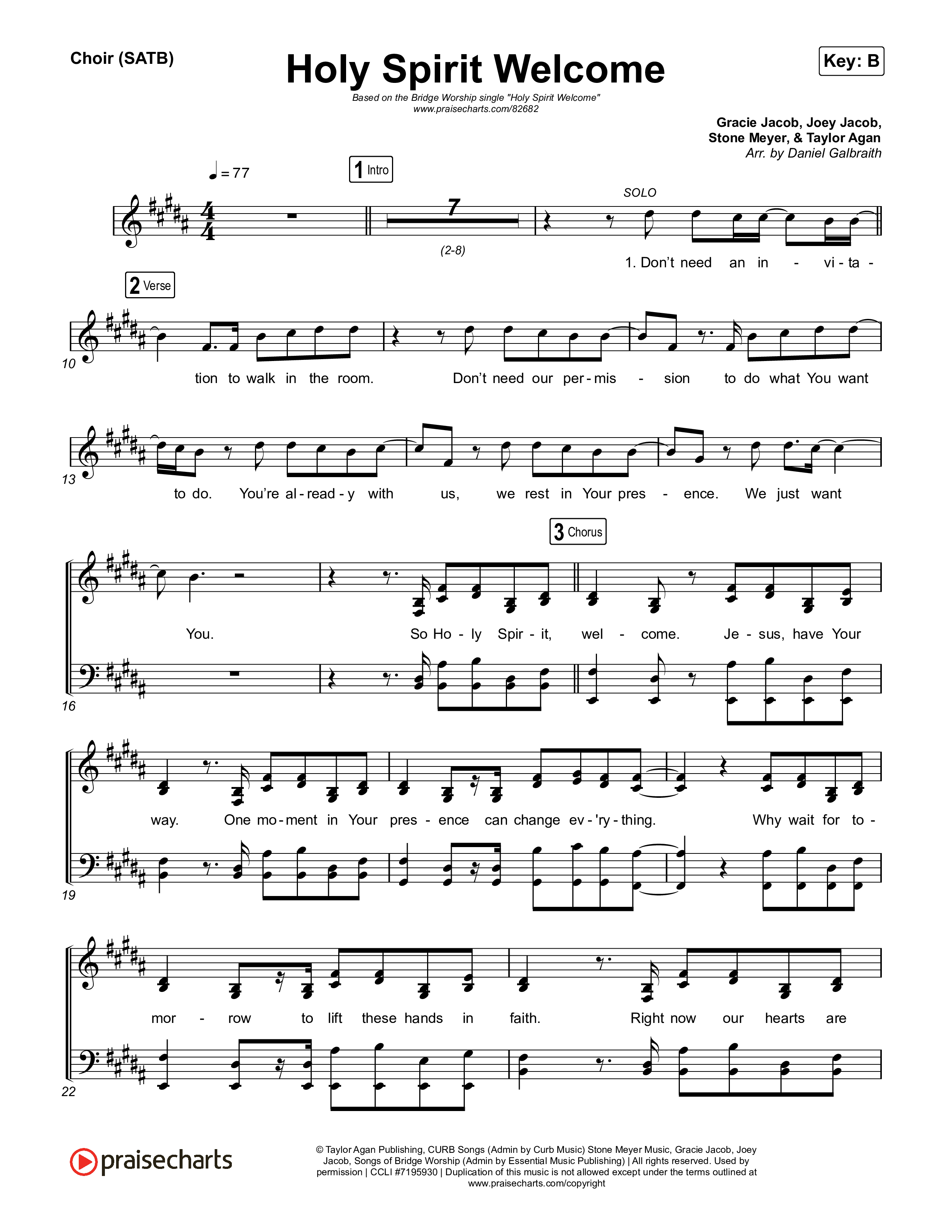 Holy Spirit Welcome (Reimagined) Vocal Sheet (SATB) (Bridge Worship)