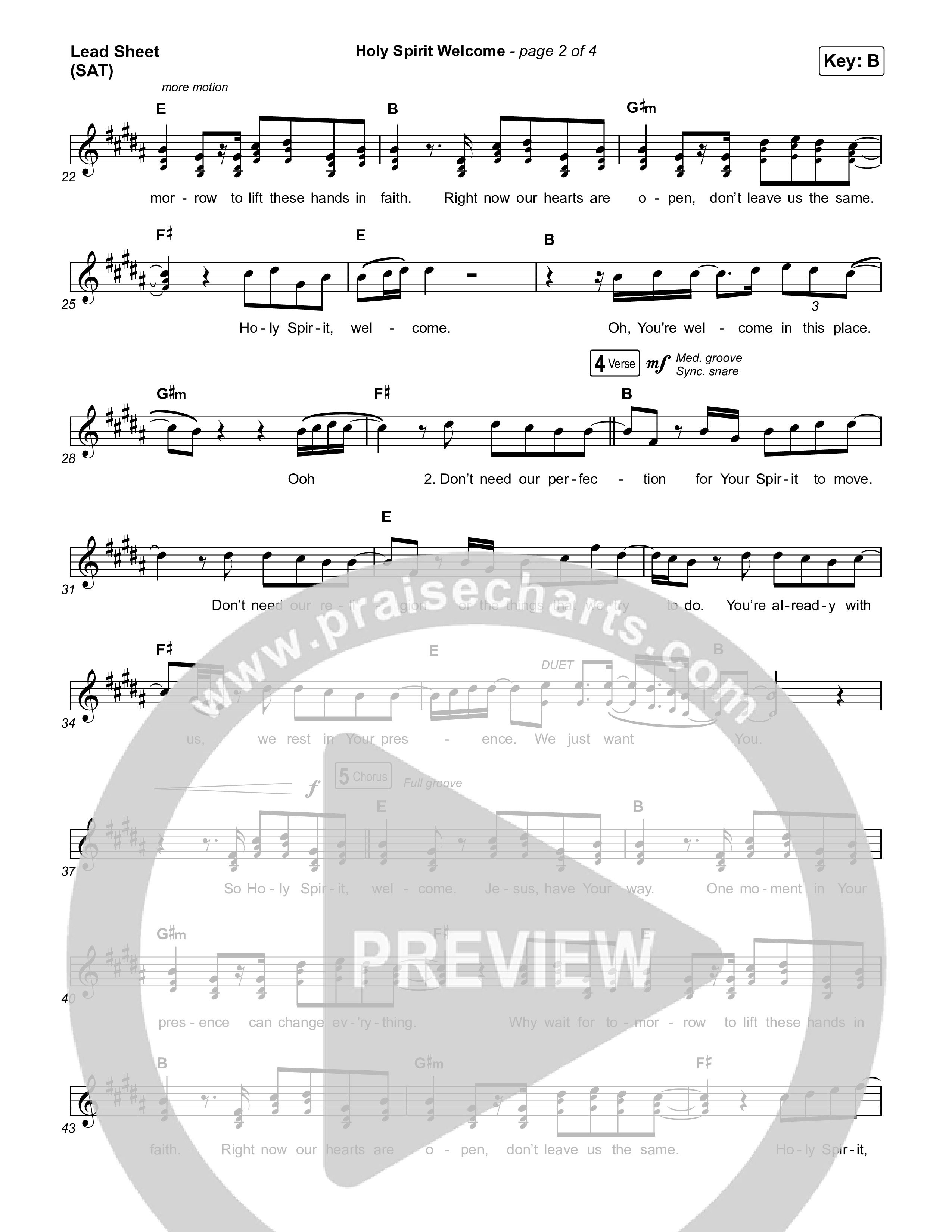 Holy Spirit Welcome (Reimagined) Lead Sheet (SAT) (Bridge Worship)