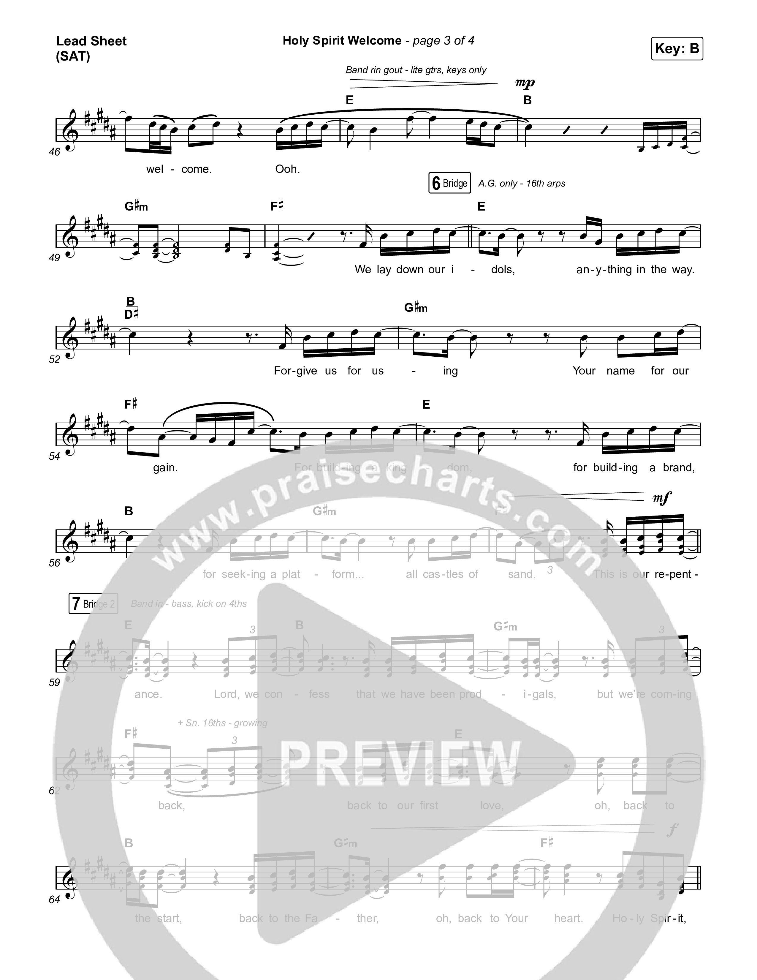 Holy Spirit Welcome (Reimagined) Lead Sheet (SAT) (Bridge Worship)