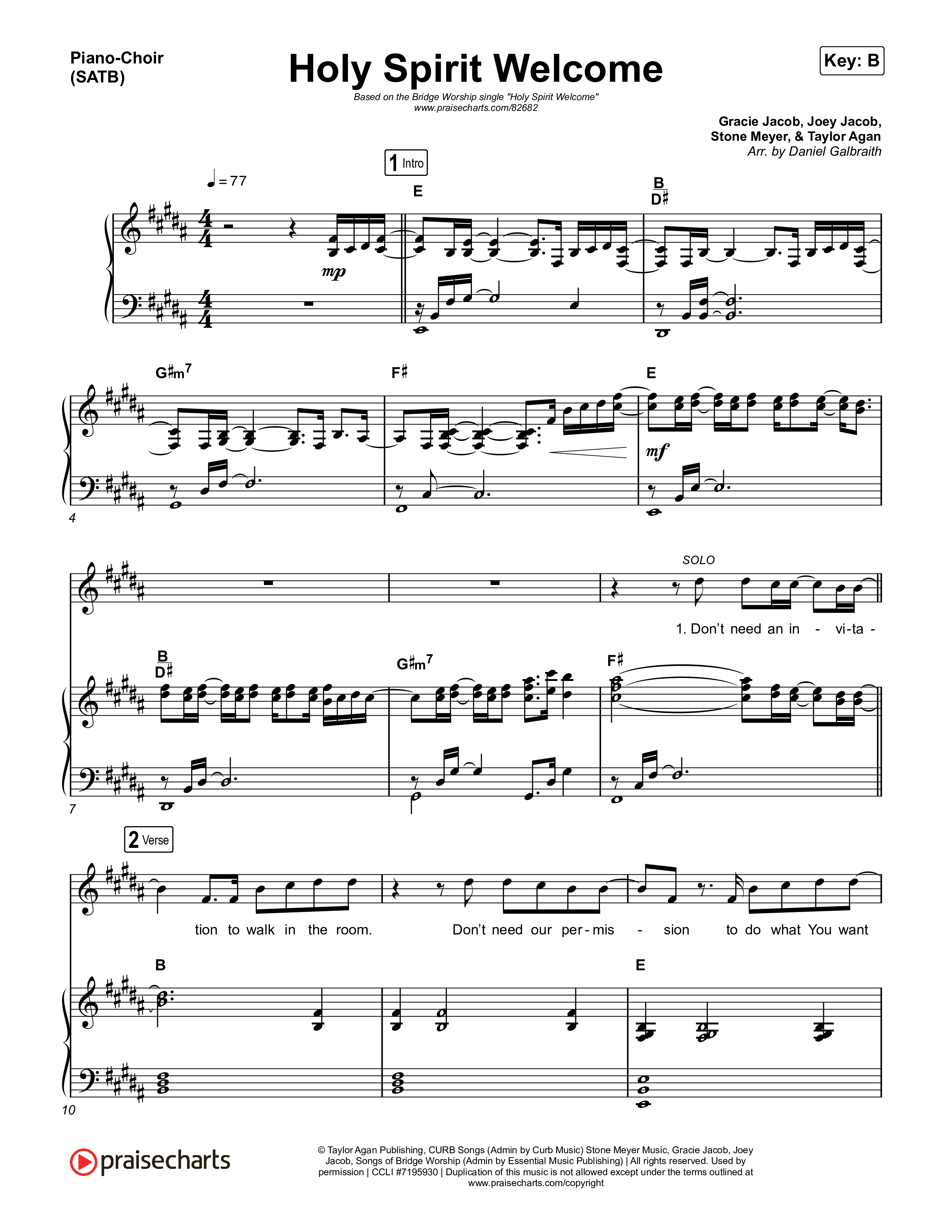 Holy Spirit Welcome (Reimagined) Piano/Vocal (SATB) (Bridge Worship)