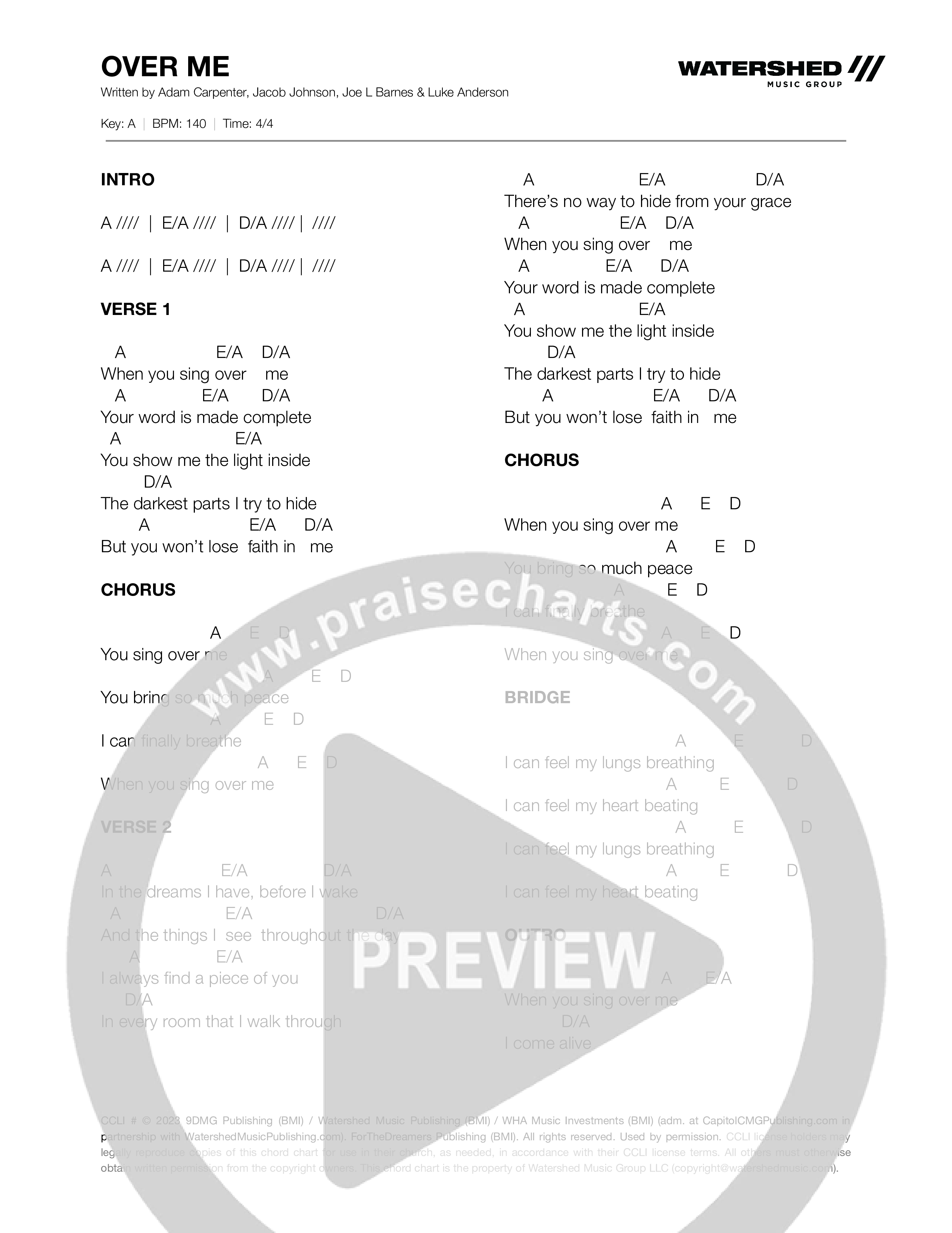 Over Me Chord Chart (9DMG / Joe L Barnes)