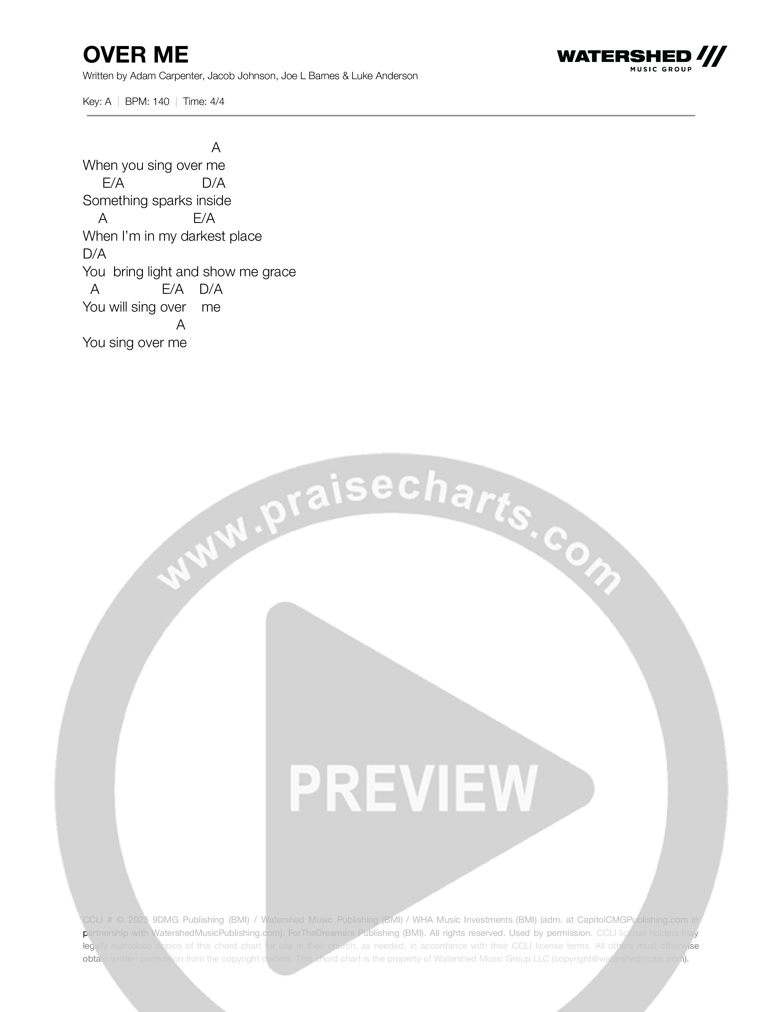 Over Me Chord Chart (9DMG / Joe L Barnes)