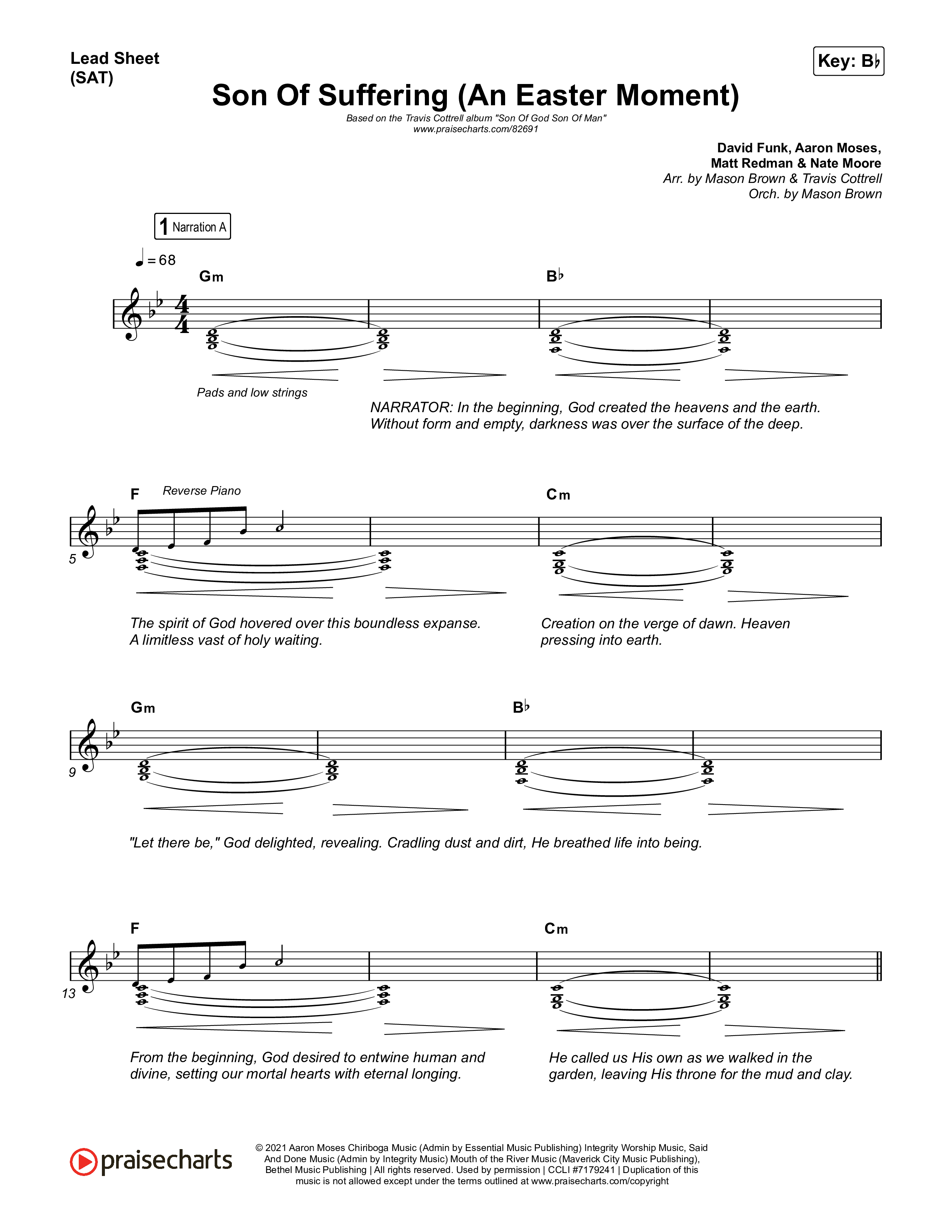 Son Of Suffering (An Easter Moment) (Choral/SATB) Lead Sheet (SAT) (Travis Cottrell / Arr. Mason Brown)