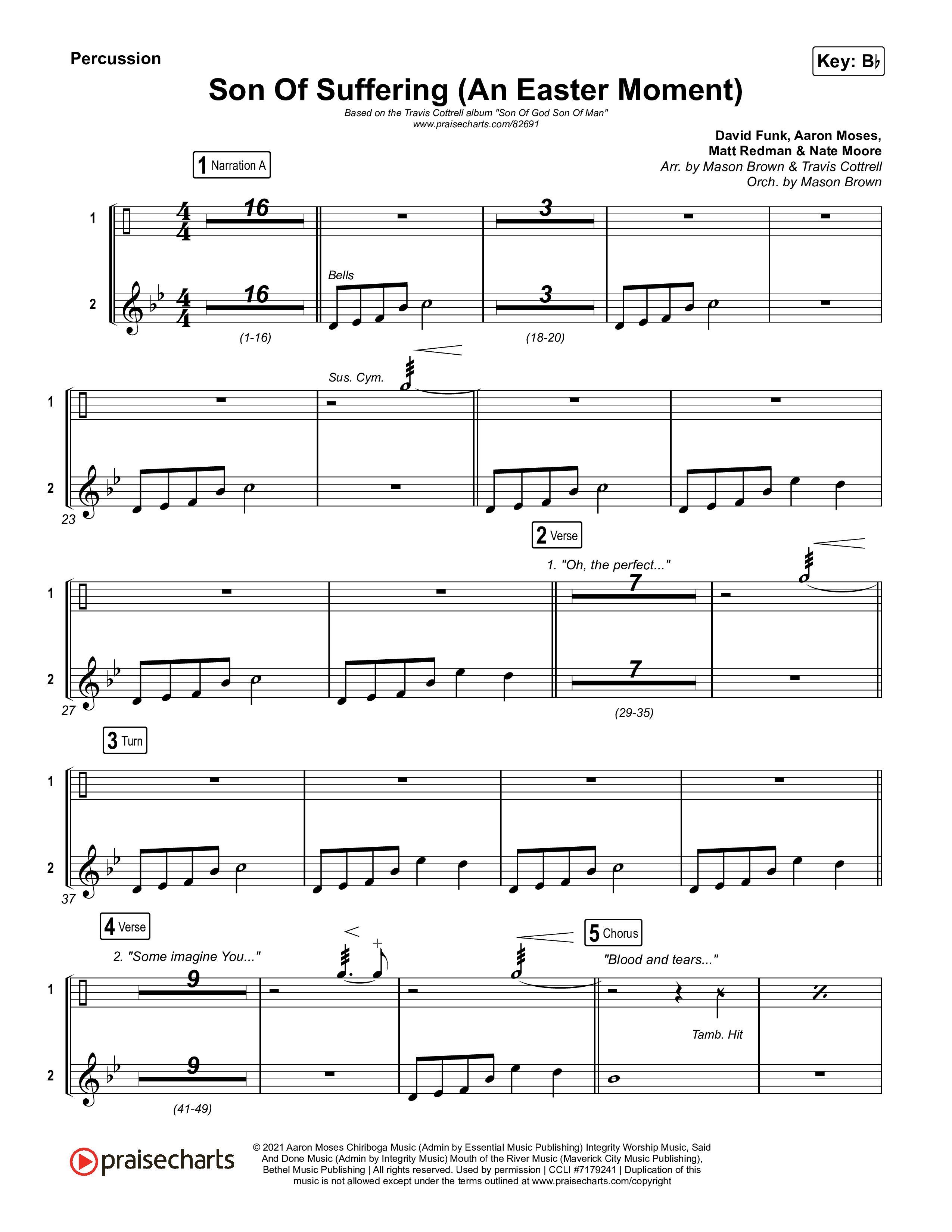 Son Of Suffering (An Easter Moment) (Choral/SATB) Percussion (Travis Cottrell / Arr. Mason Brown)